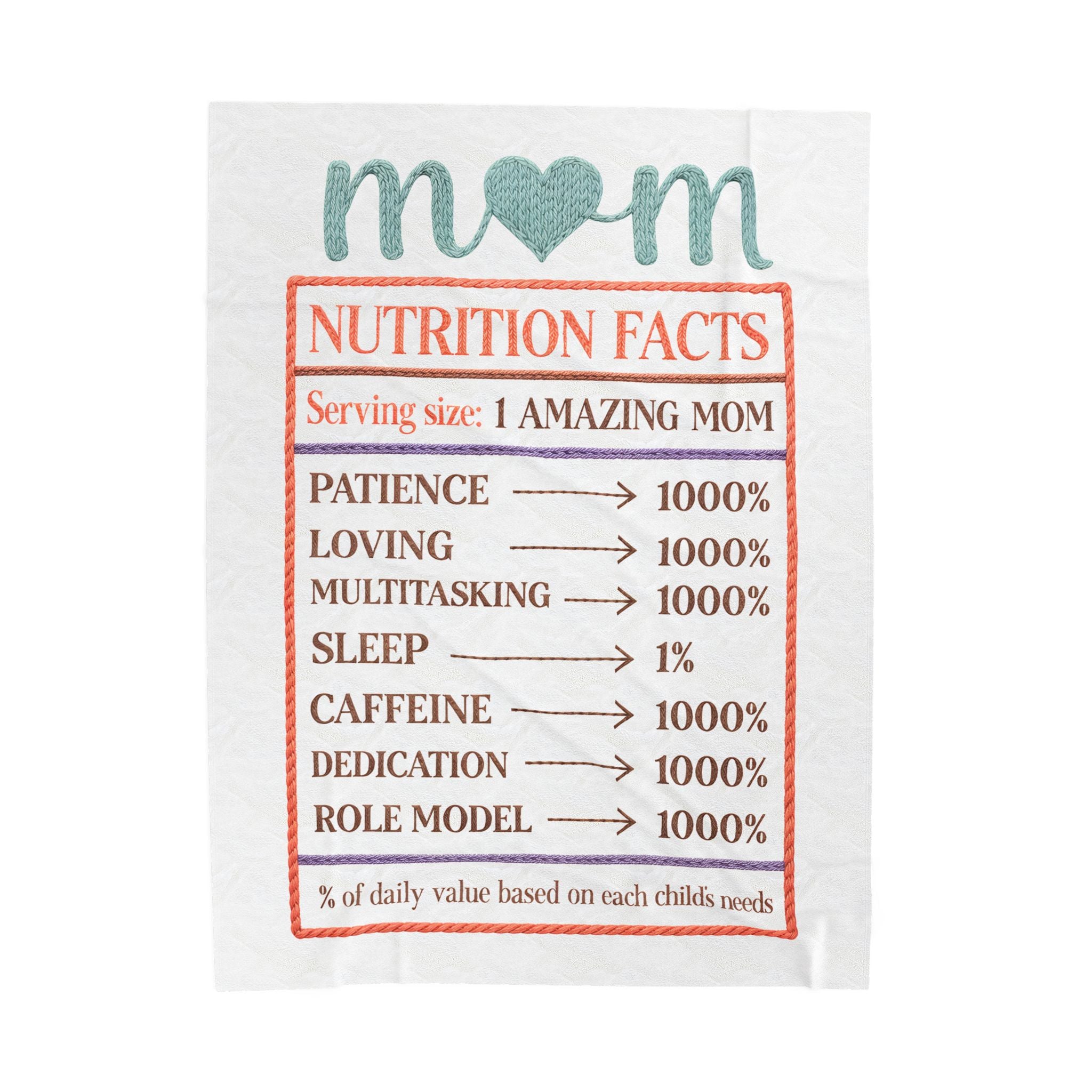 Mom Nutrition Facts Velveteen Plush Blanket — Funny Mother's Day Gift