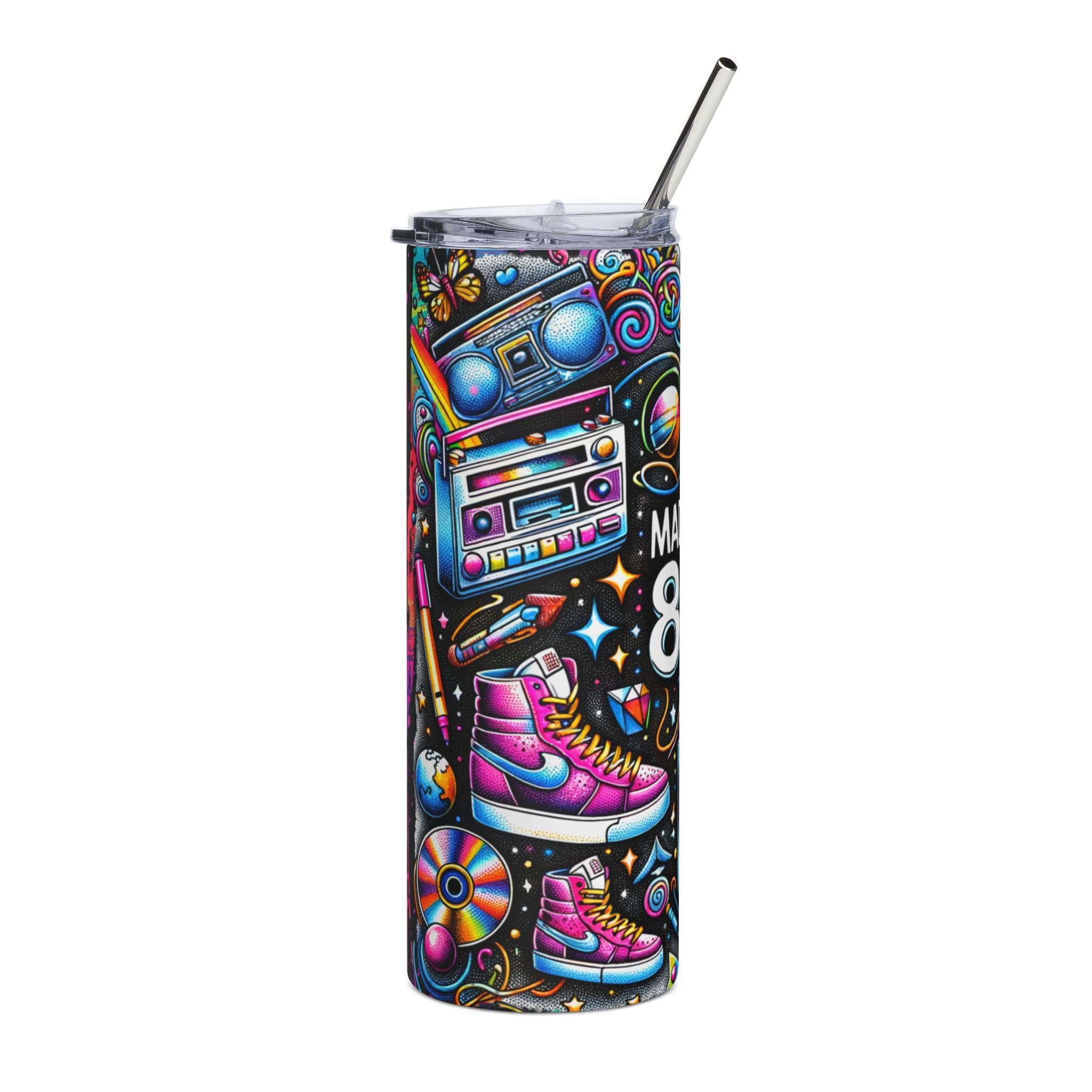 20oz Stainless Tumbler — Made in the 80s Retro Boombox & Roller Skate Design
