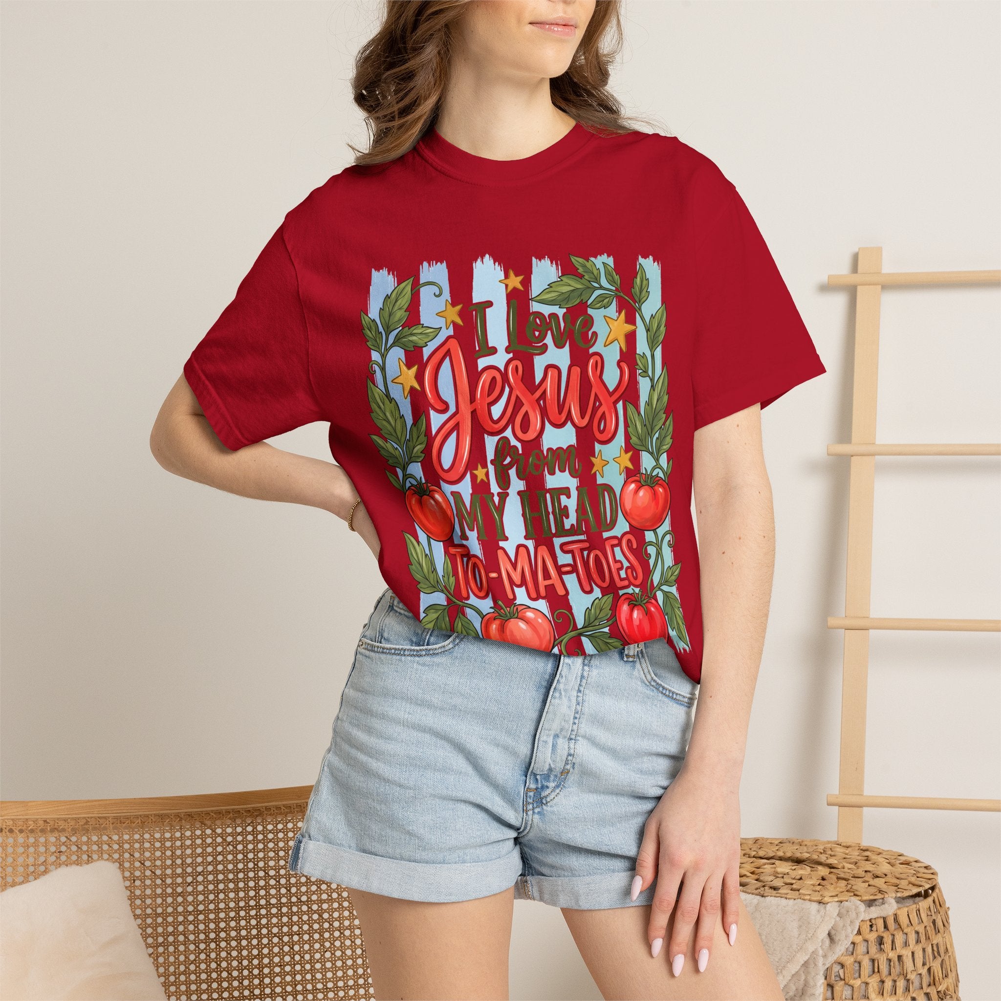 Christian T-Shirt — "I Love Jesus From My Head to-Ma-Toes" Tomato Design