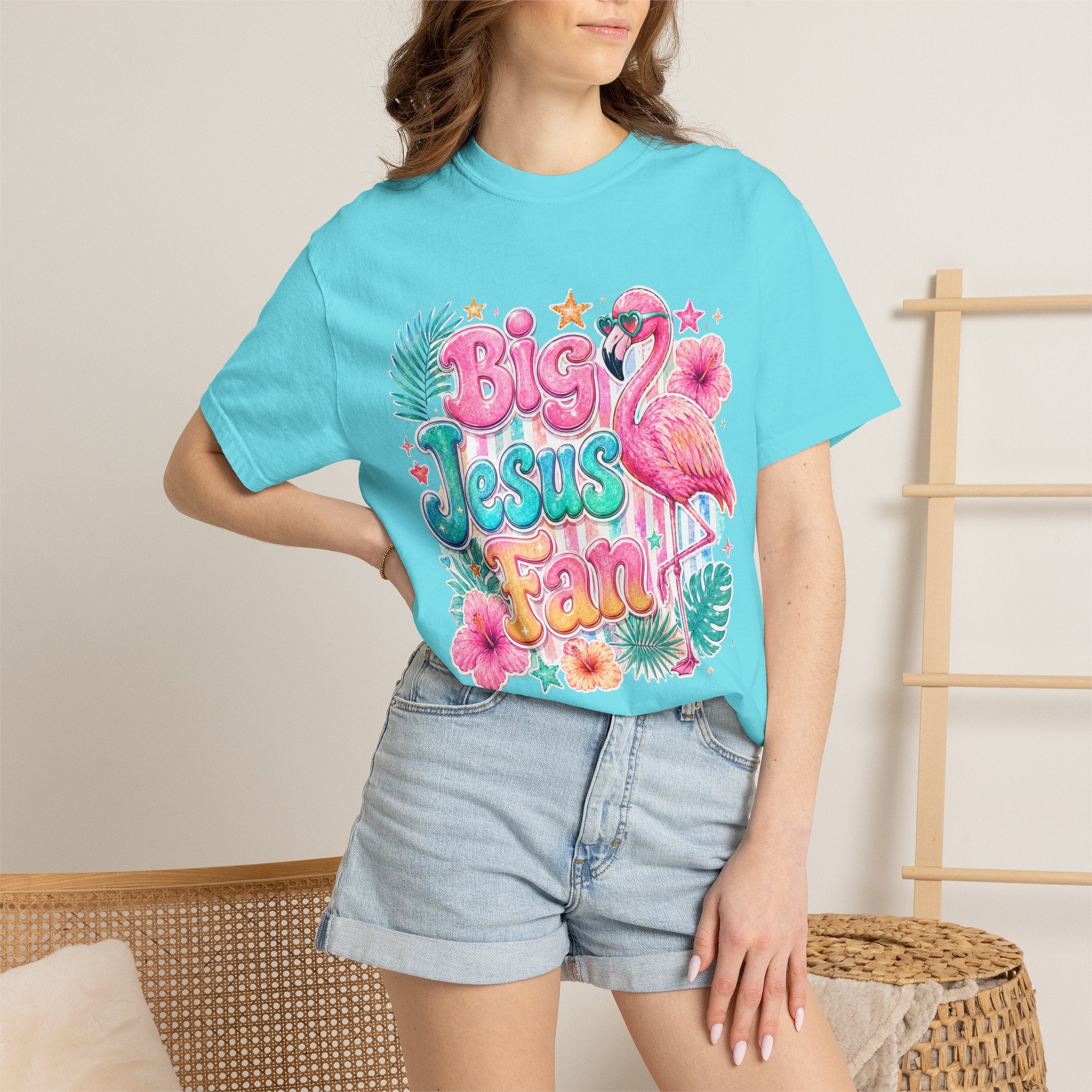 Big Jesus Fan T-Shirt — Tropical Flamingo Christian Graphic Tee