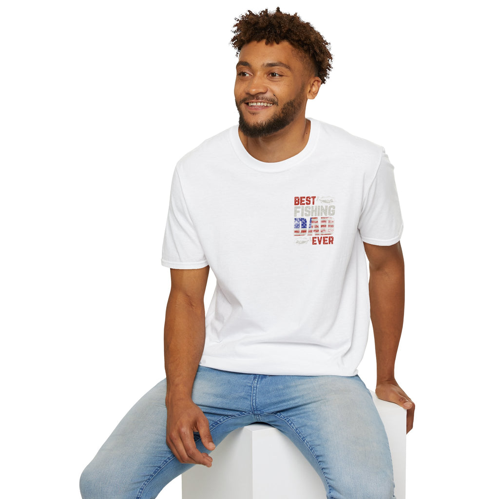 Fishing Dad T‑Shirt — "Best Fishing Dad Ever" Patriotic Pocket Tee