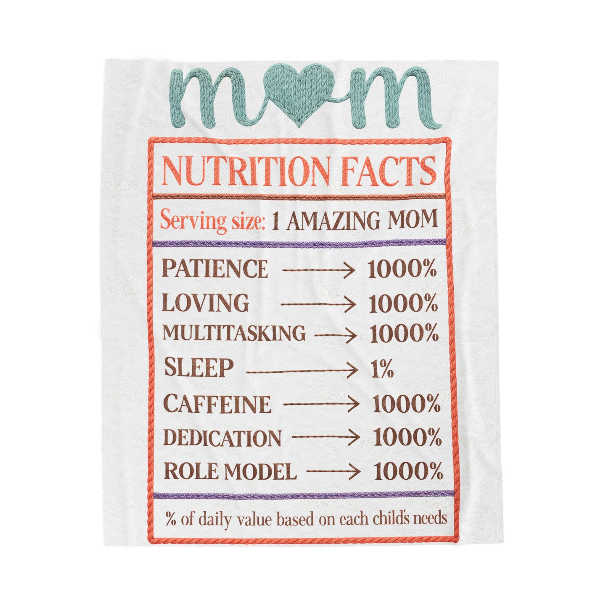 Mom Nutrition Facts Velveteen Plush Blanket — Funny Mother's Day Gift