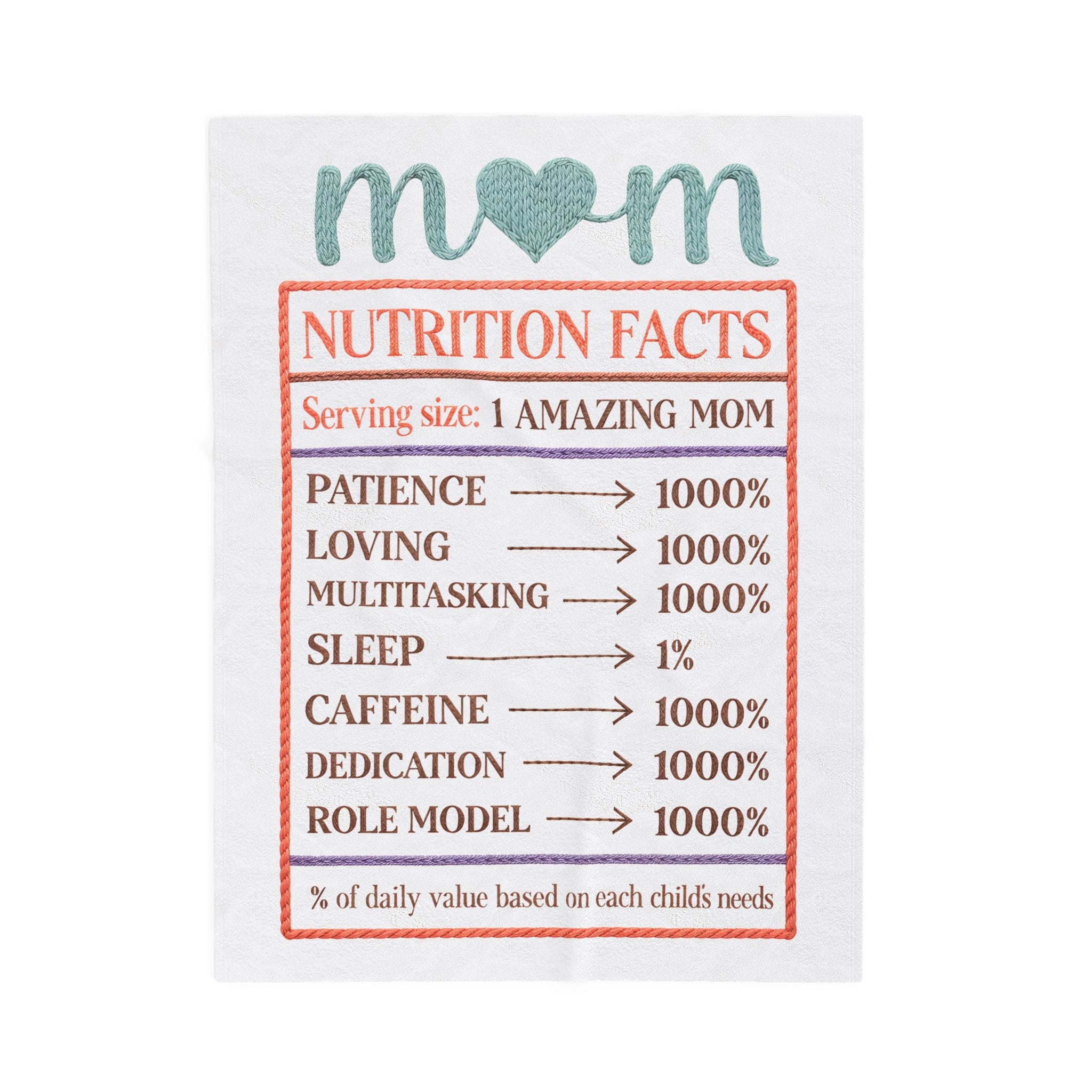 Mom Nutrition Facts Velveteen Plush Blanket — Funny Mother's Day Gift