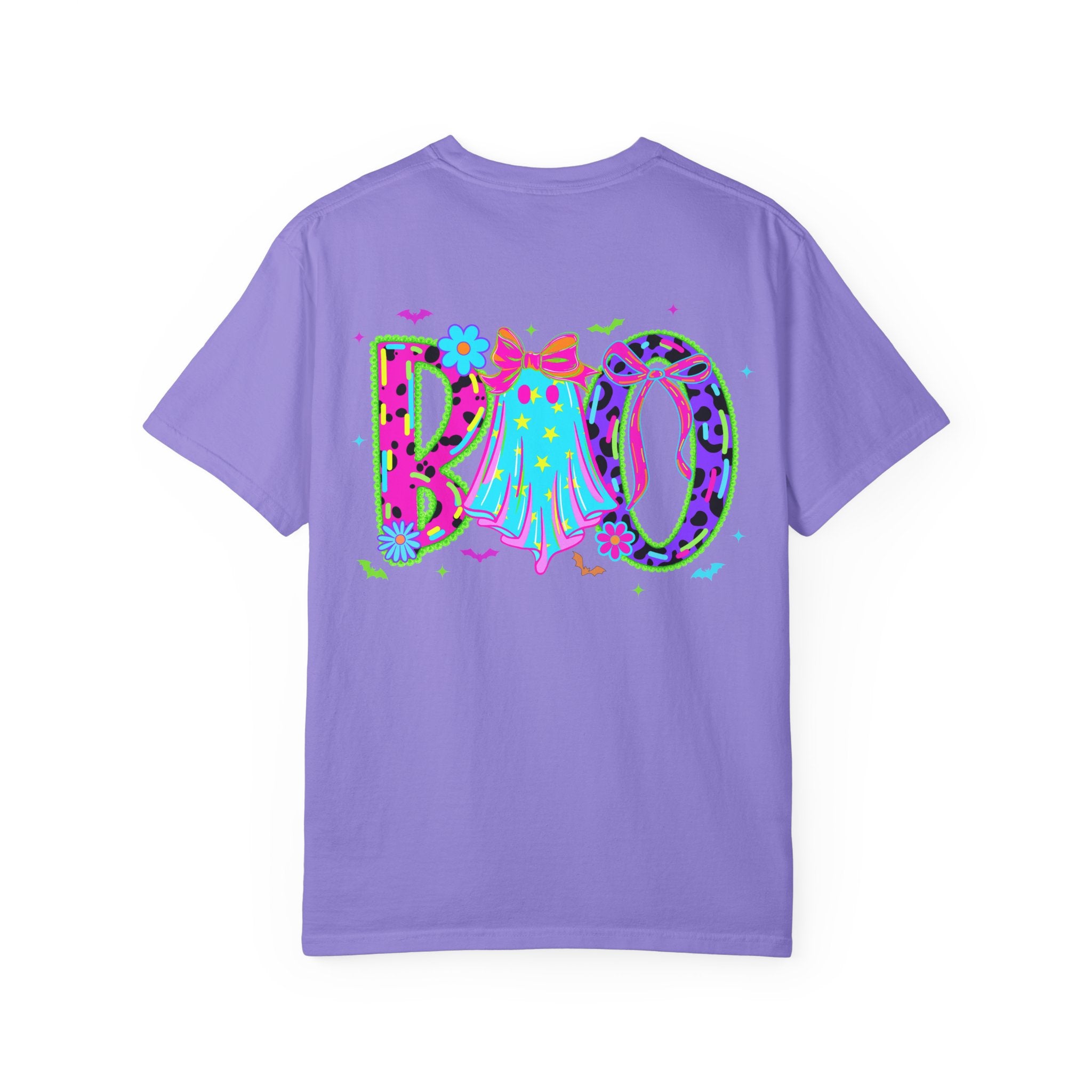 Boo Halloween Graphic T-Shirt — Cute Pastel Ghost & Bow Tee
