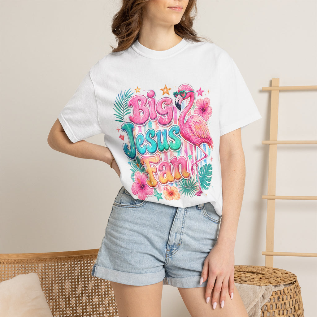 Big Jesus Fan T-Shirt — Tropical Flamingo Christian Graphic Tee