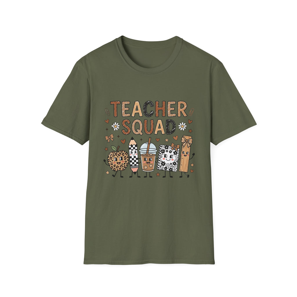 Teacher Squad T-Shirt — Cute Neutral School Staff Tee with Pencils & Doodles