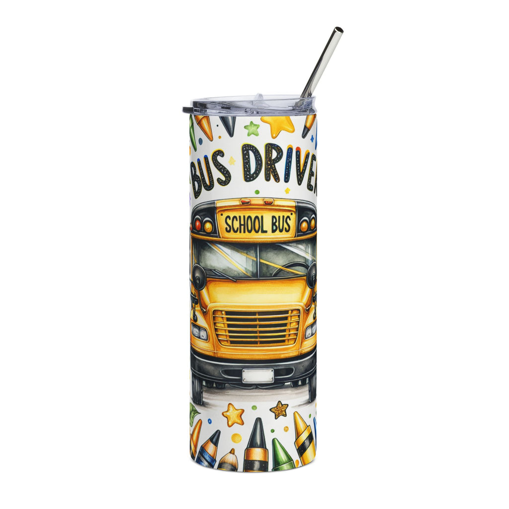Bus Driver 20oz Stainless Steel Tumbler — Sunflower & School Bus Design