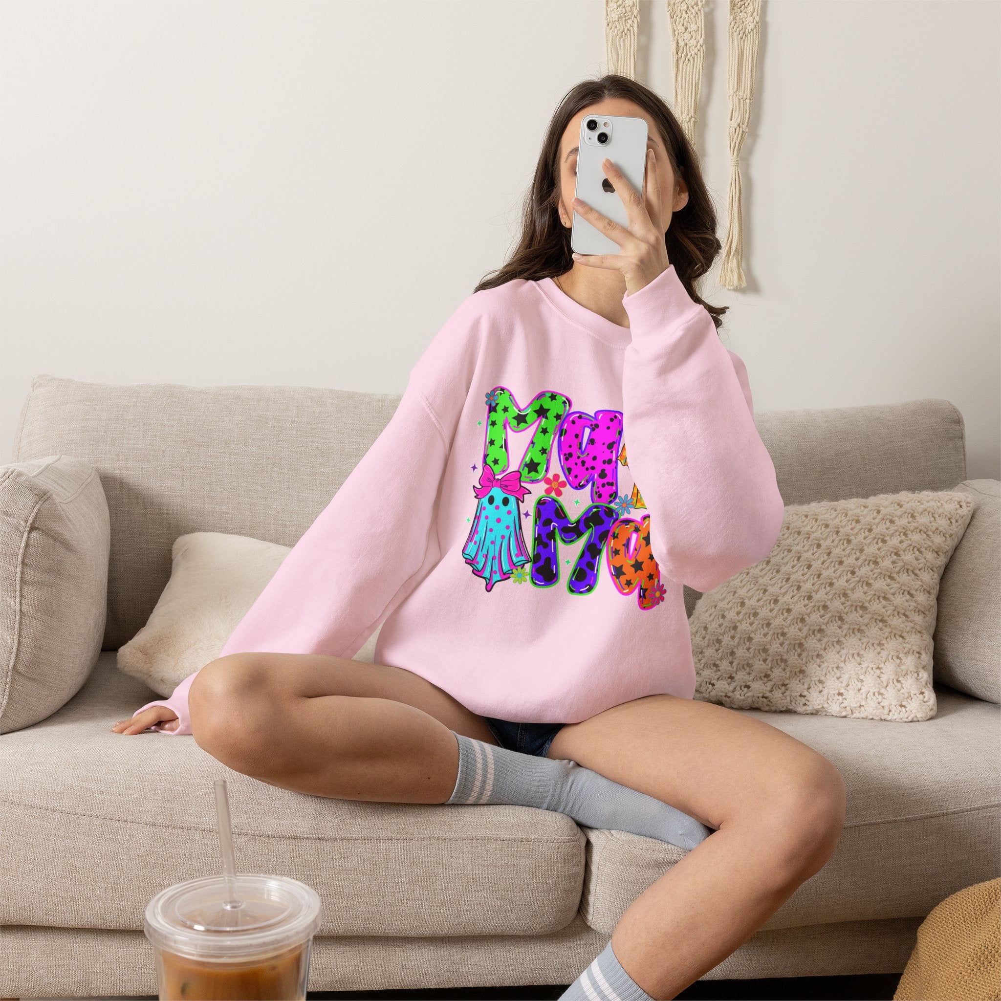 Halloween Ghosts Crewneck Sweatshirt — Colorful Spooky Graphic