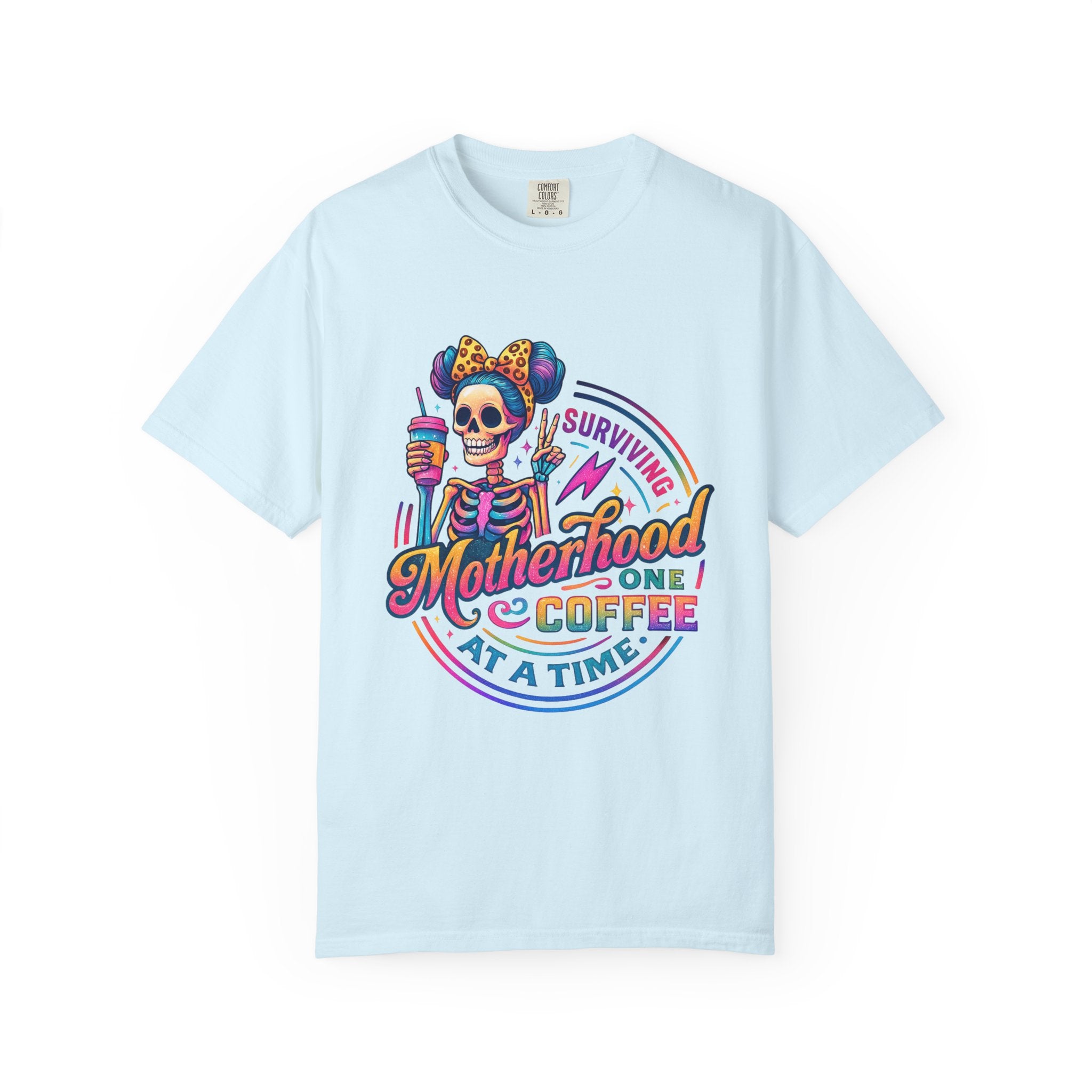 Motherhood One Coffee at a Time T-Shirt — Funny Skeleton Mom Coffee Tee