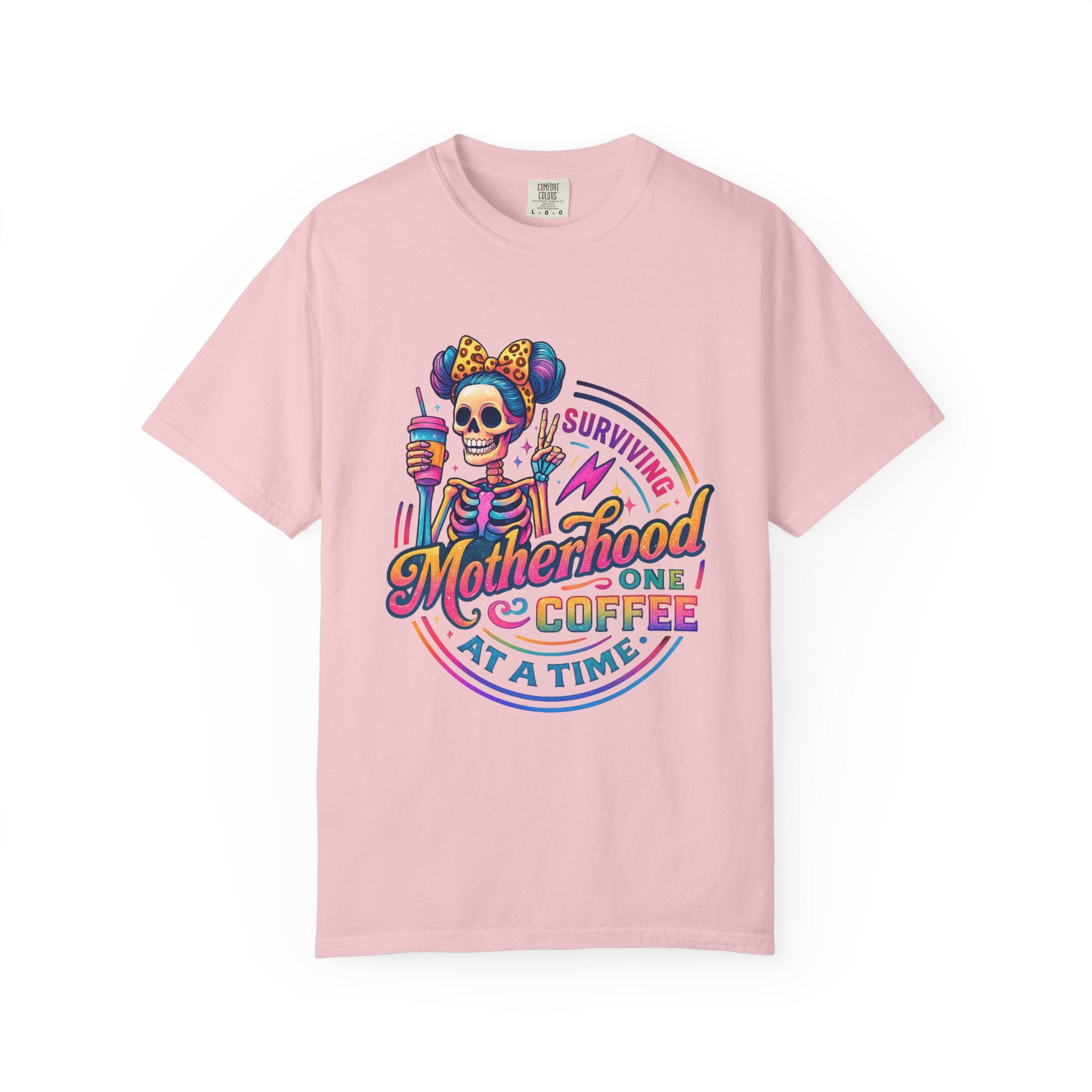 Motherhood One Coffee at a Time T-Shirt — Funny Skeleton Mom Coffee Tee