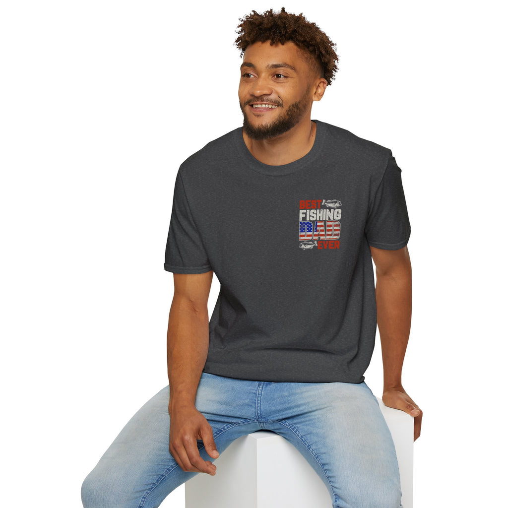 Fishing Dad T‑Shirt — "Best Fishing Dad Ever" Patriotic Pocket Tee
