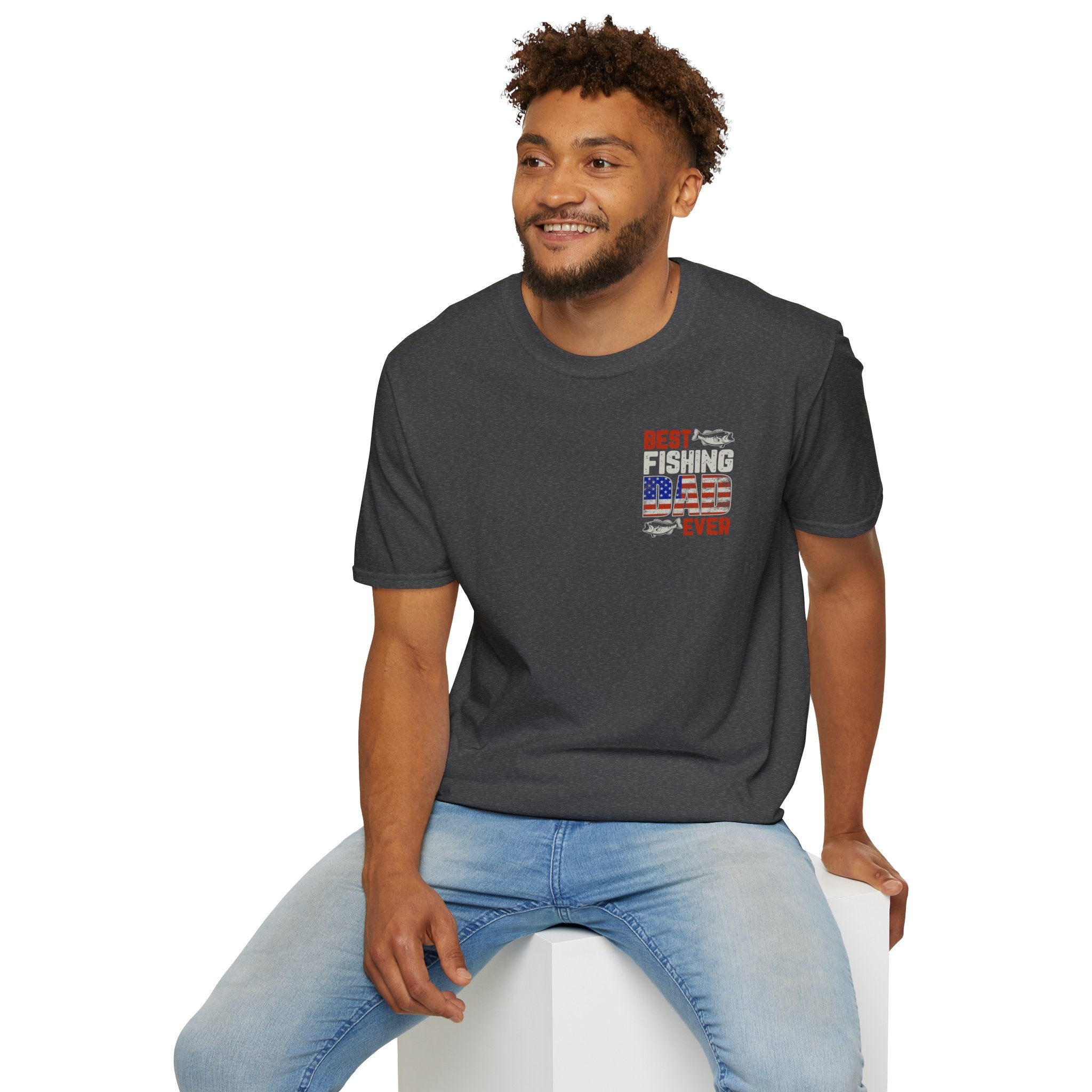 Fishing Dad T‑Shirt — "Best Fishing Dad Ever" Patriotic Pocket Tee