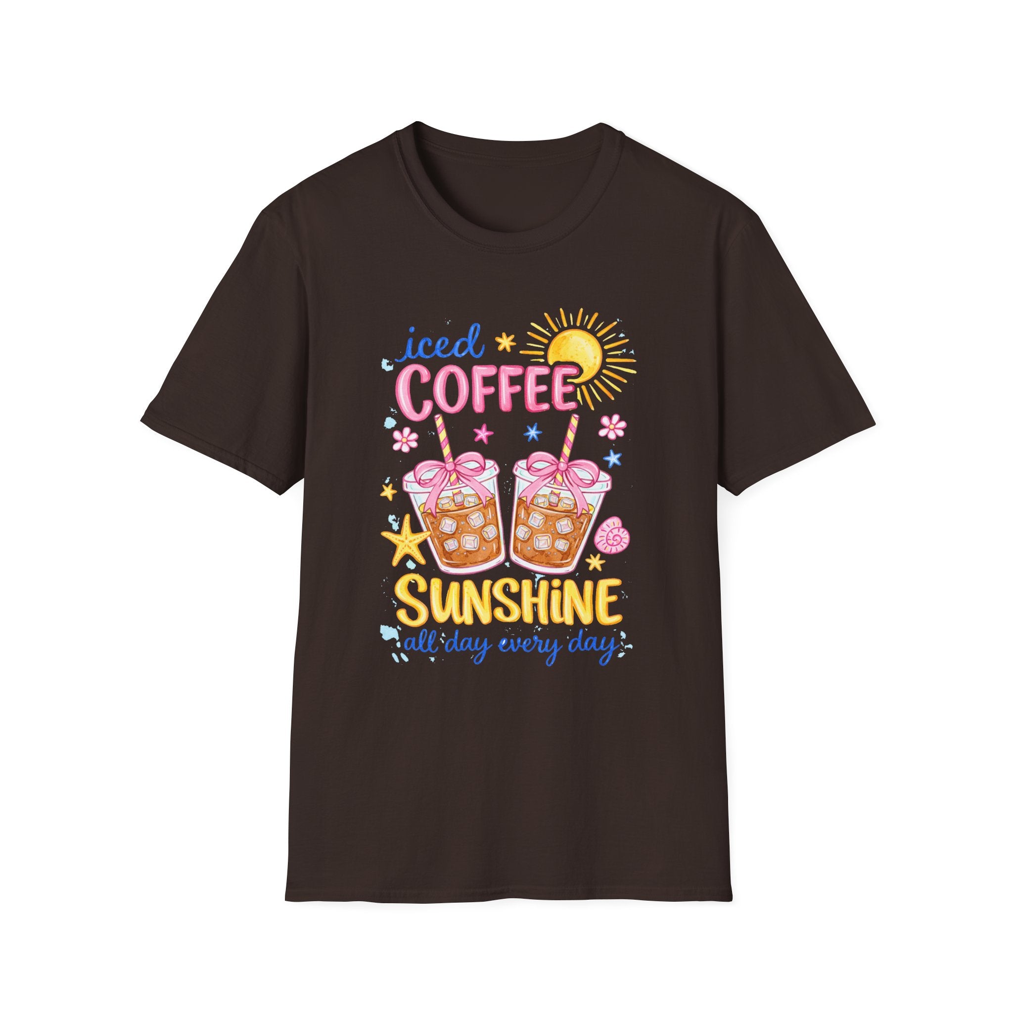 Iced Coffee Sunshine T-Shirt - 'Iced Coffee Sunshine All Day Every Day' Cute Summer Graphic Tee