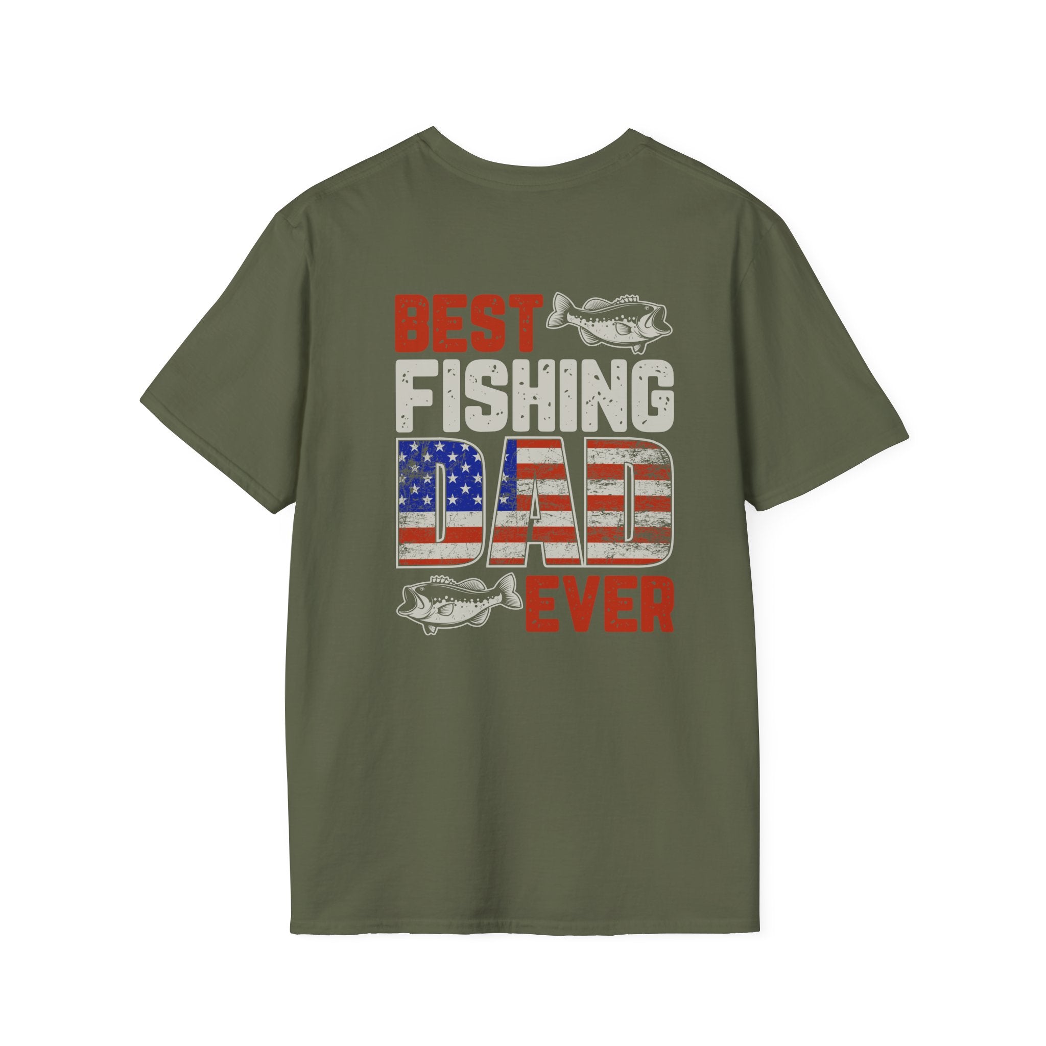 Fishing Dad T‑Shirt — "Best Fishing Dad Ever" Patriotic Pocket Tee