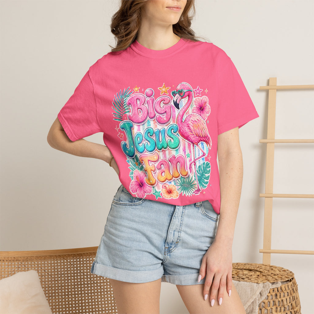 Big Jesus Fan T-Shirt — Tropical Flamingo Christian Graphic Tee