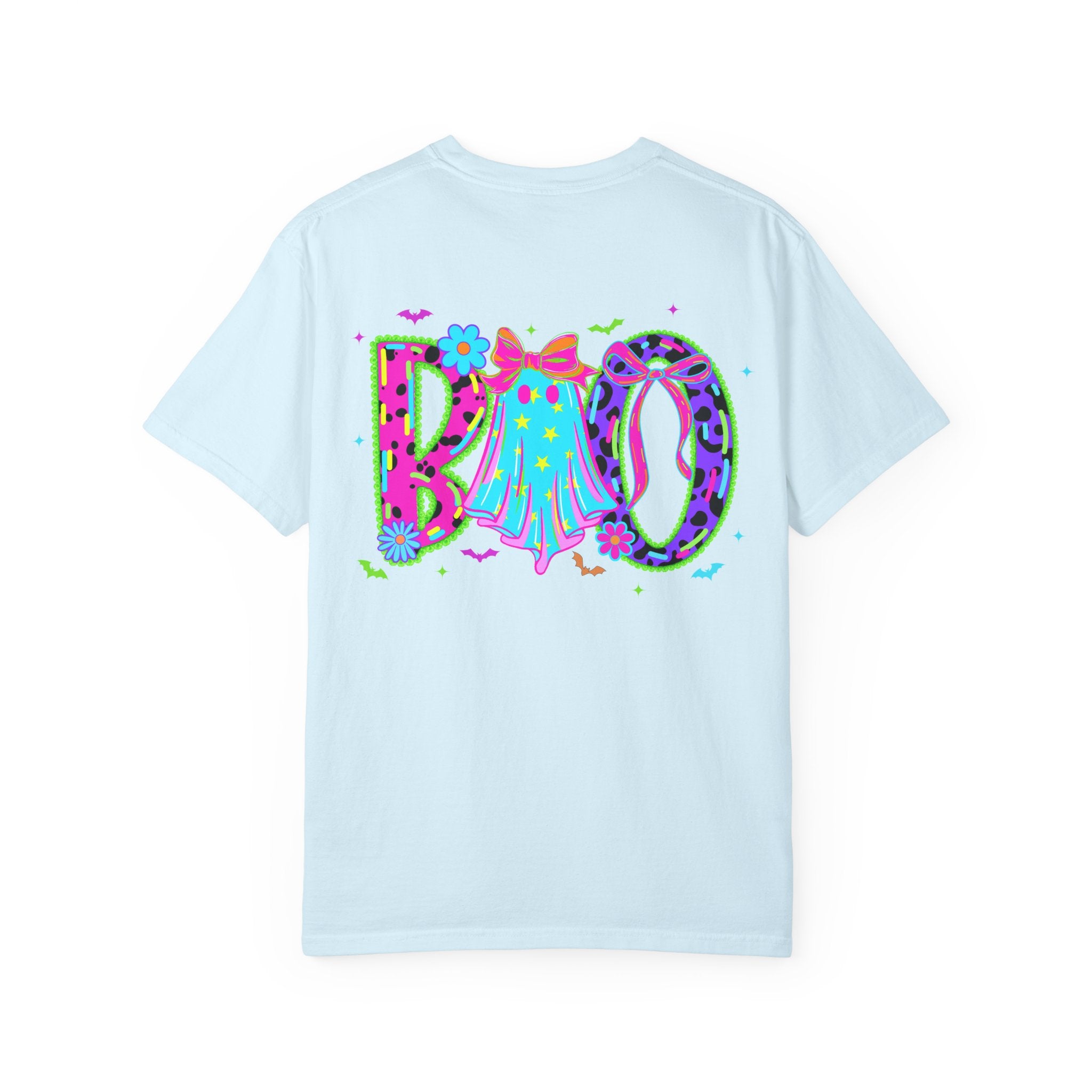 Boo Halloween Graphic T-Shirt — Cute Pastel Ghost & Bow Tee