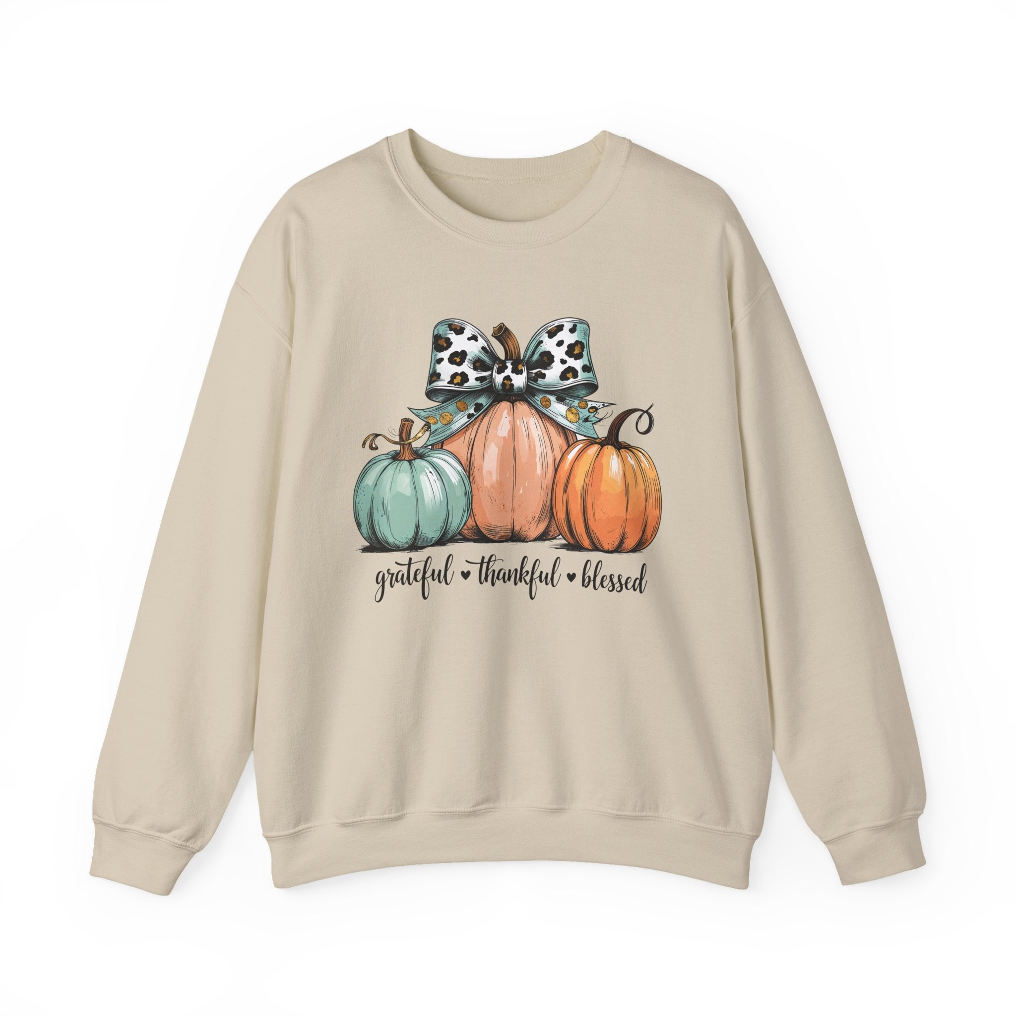 Pumpkin Trio Crewneck Sweatshirt — "Grateful • Thankful • Blessed" Fall Pullover