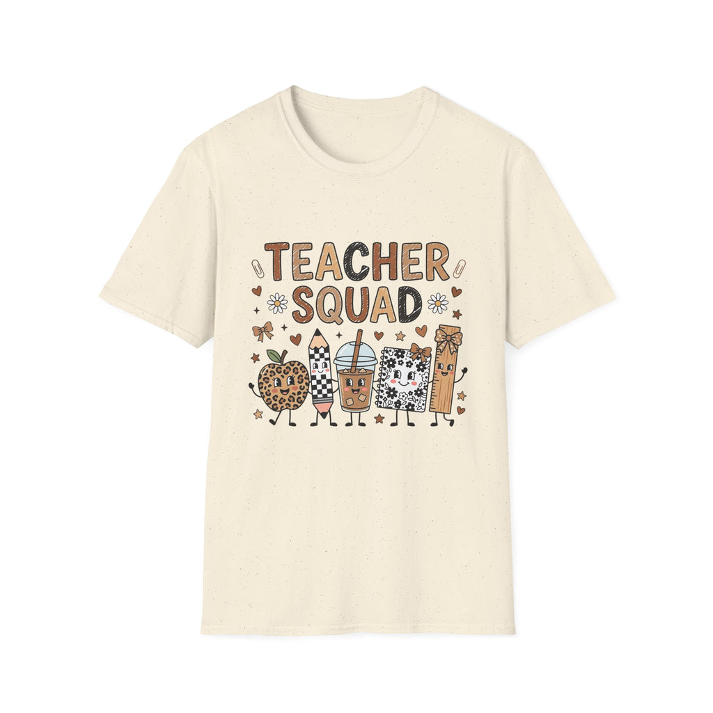Teacher Squad T-Shirt — Cute Neutral School Staff Tee with Pencils & Doodles