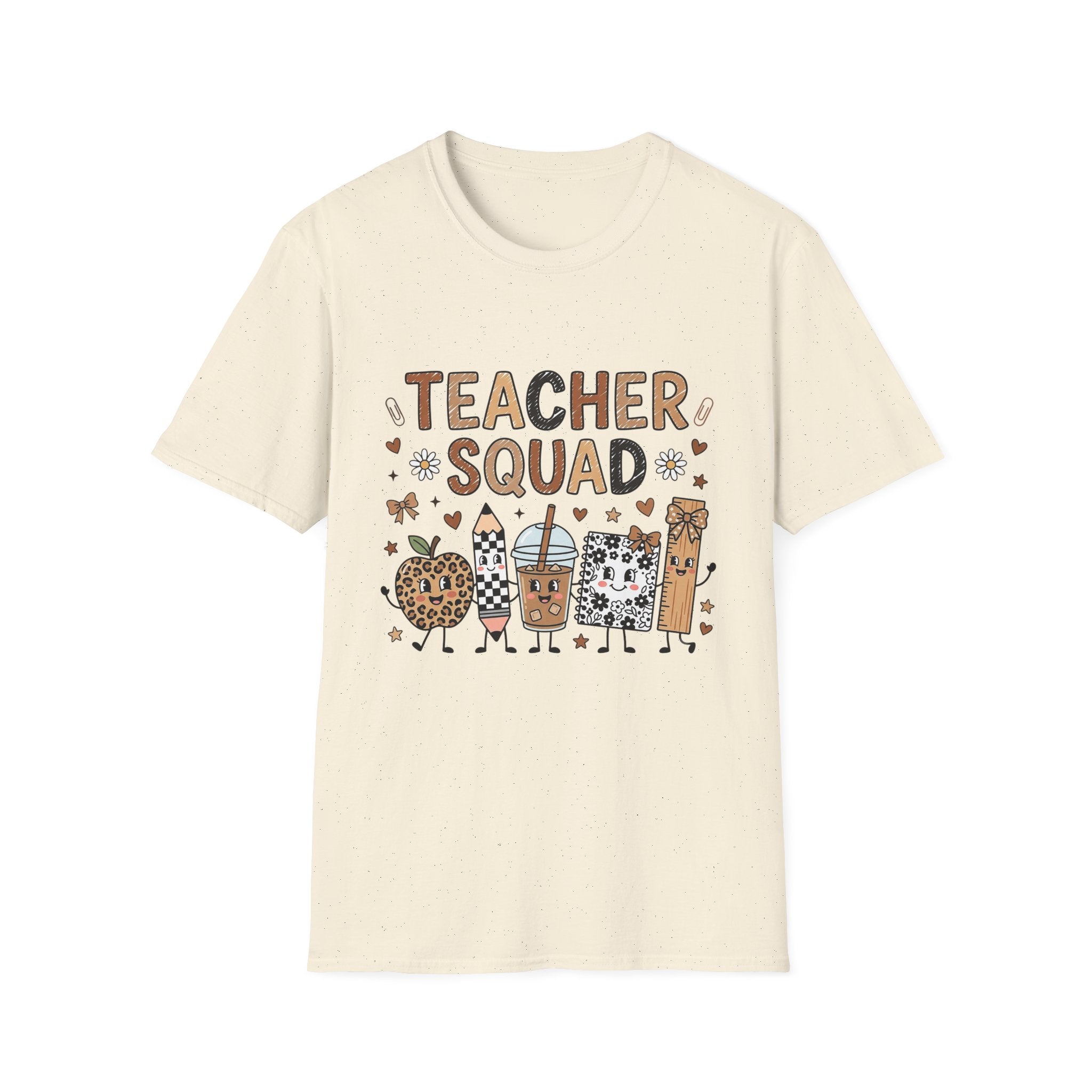 Teacher Squad T-Shirt — Cute Neutral School Staff Tee with Pencils & Doodles