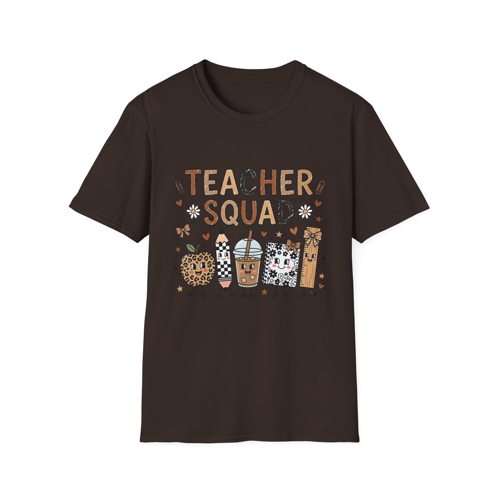 Teacher Squad T-Shirt — Cute Neutral School Staff Tee with Pencils & Doodles
