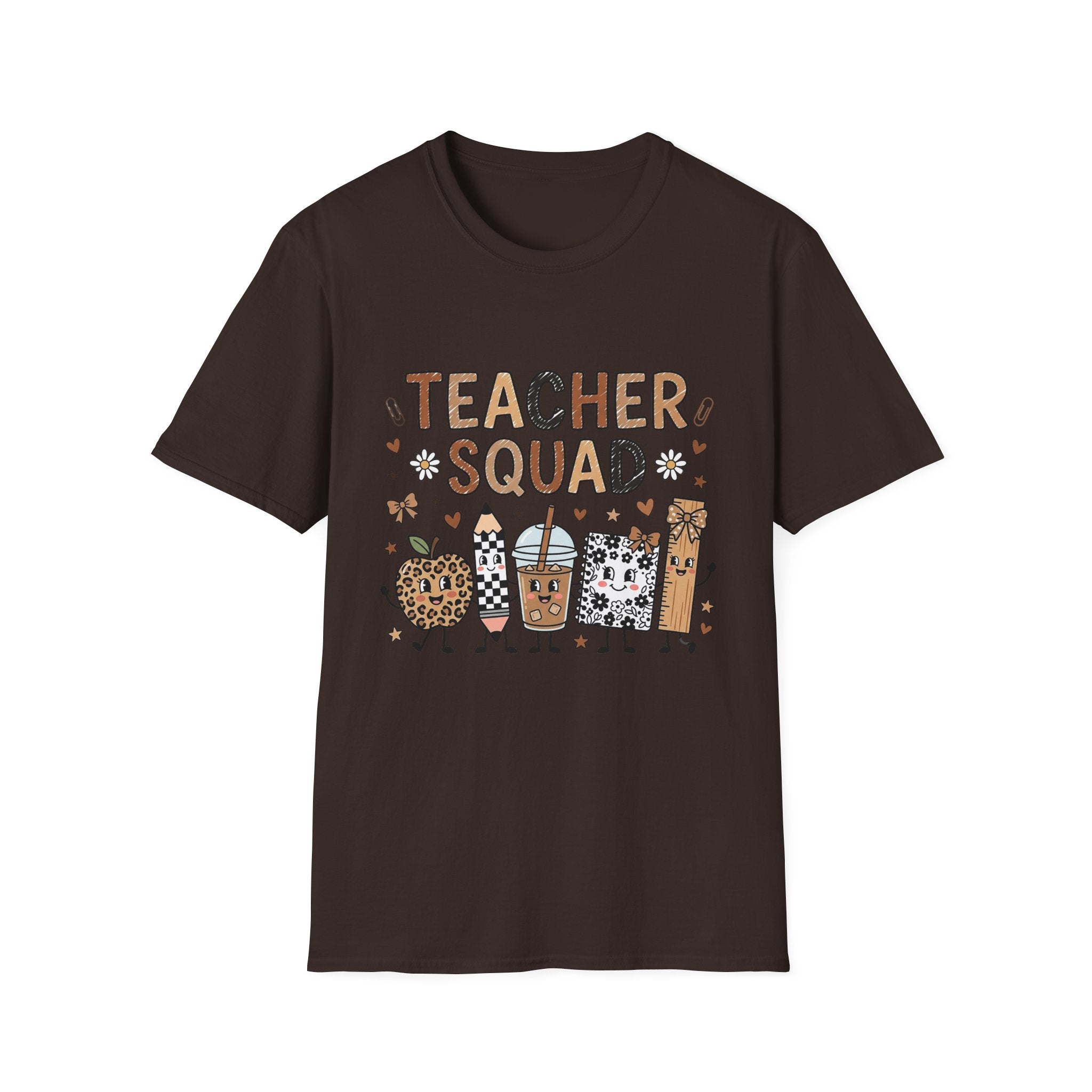 Teacher Squad T-Shirt — Cute Neutral School Staff Tee with Pencils & Doodles