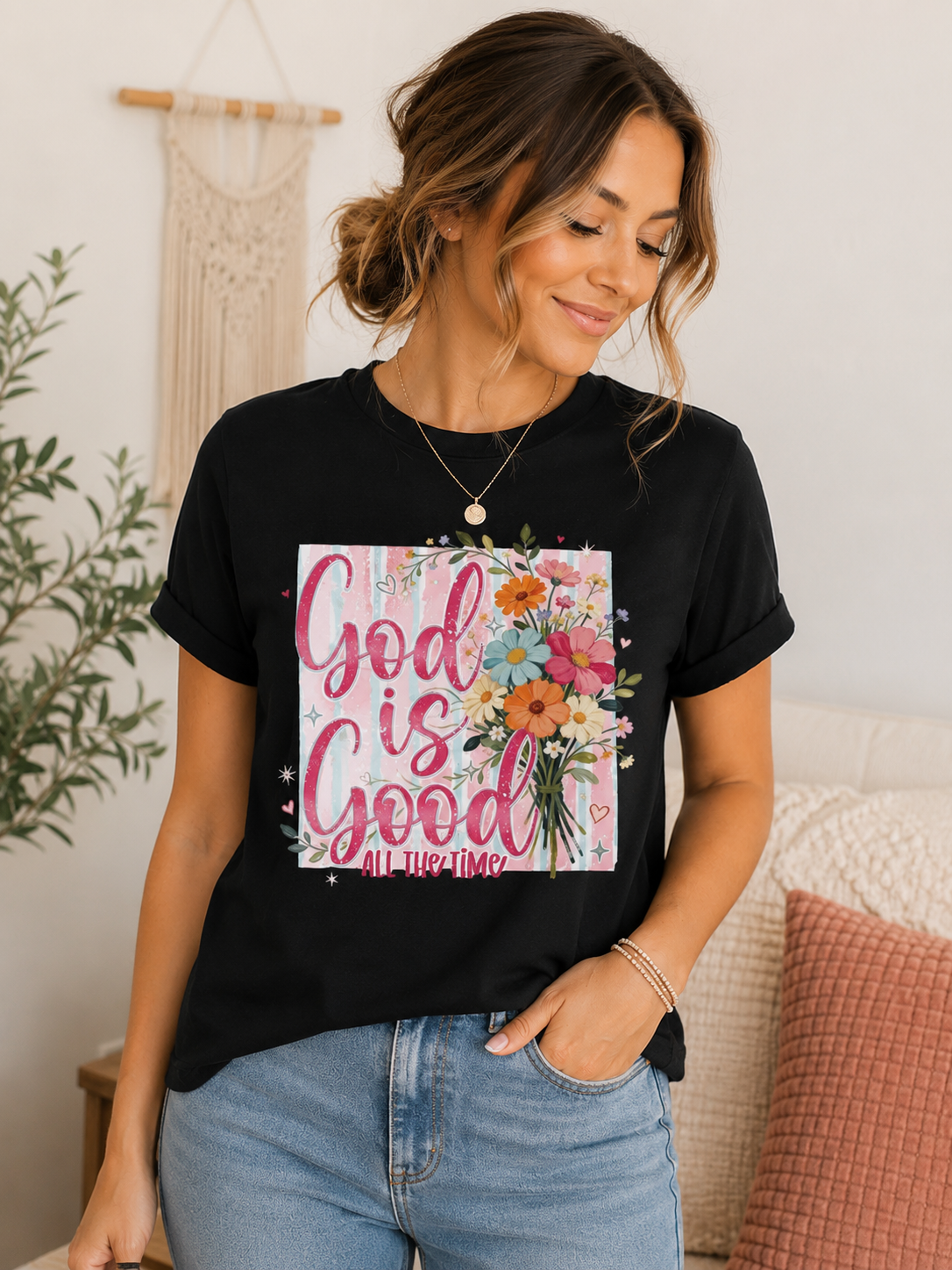 God Is Good Floral T-Shirt — Inspirational Christian Graphic Tee