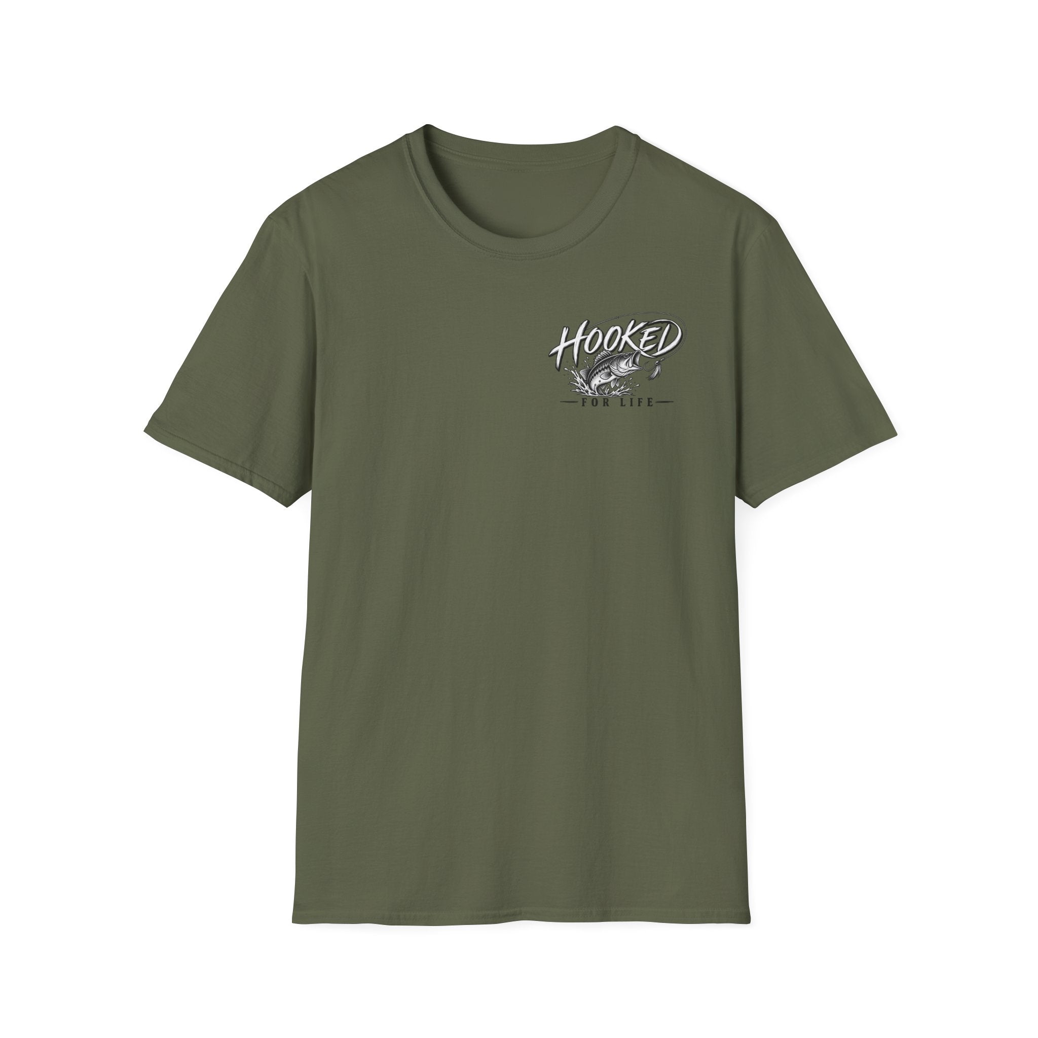 Hooked Fishing T-Shirt — “Hooked” Bass Graphic Tee for Anglers