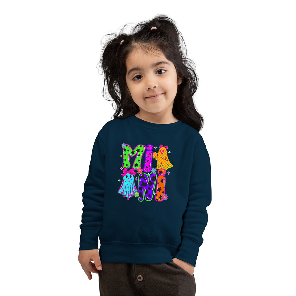 Toddler Sweatshirt — "Mini Monster" Colorful Halloween Ghosts Graphic
