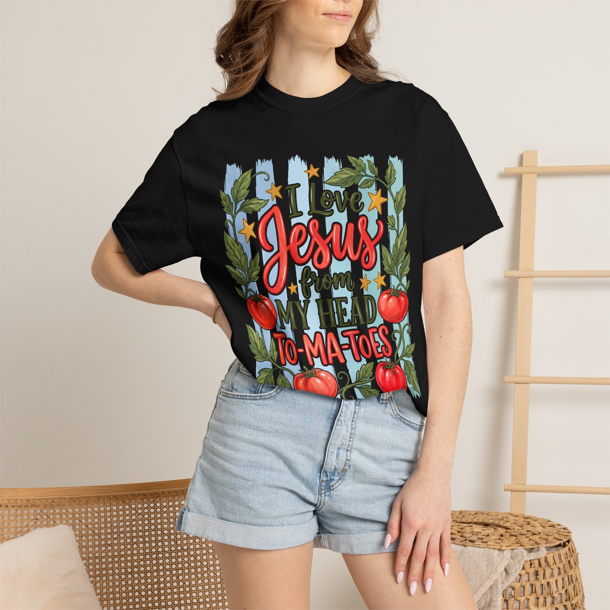 Christian T-Shirt — "I Love Jesus From My Head to-Ma-Toes" Tomato Design