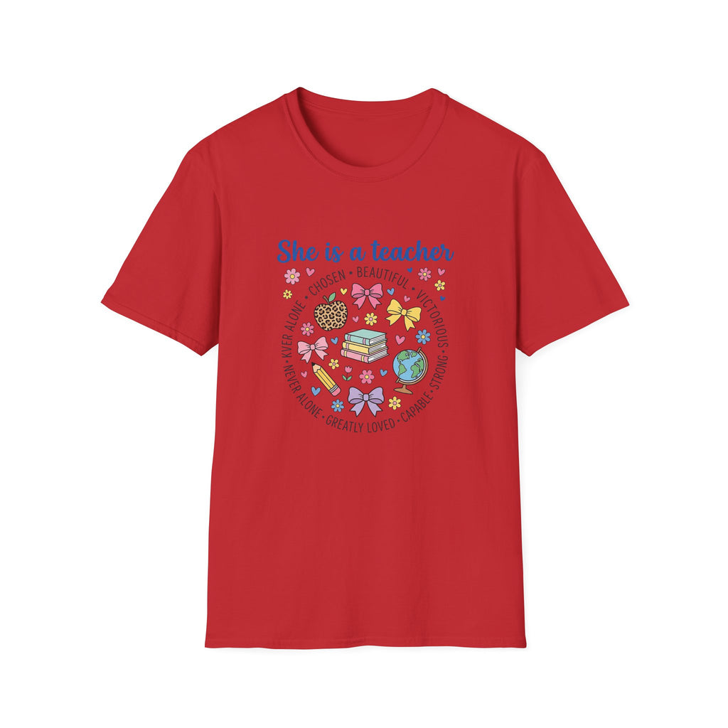She Is a Teacher T-Shirt — Feminine Floral Inspirational Teacher Gift