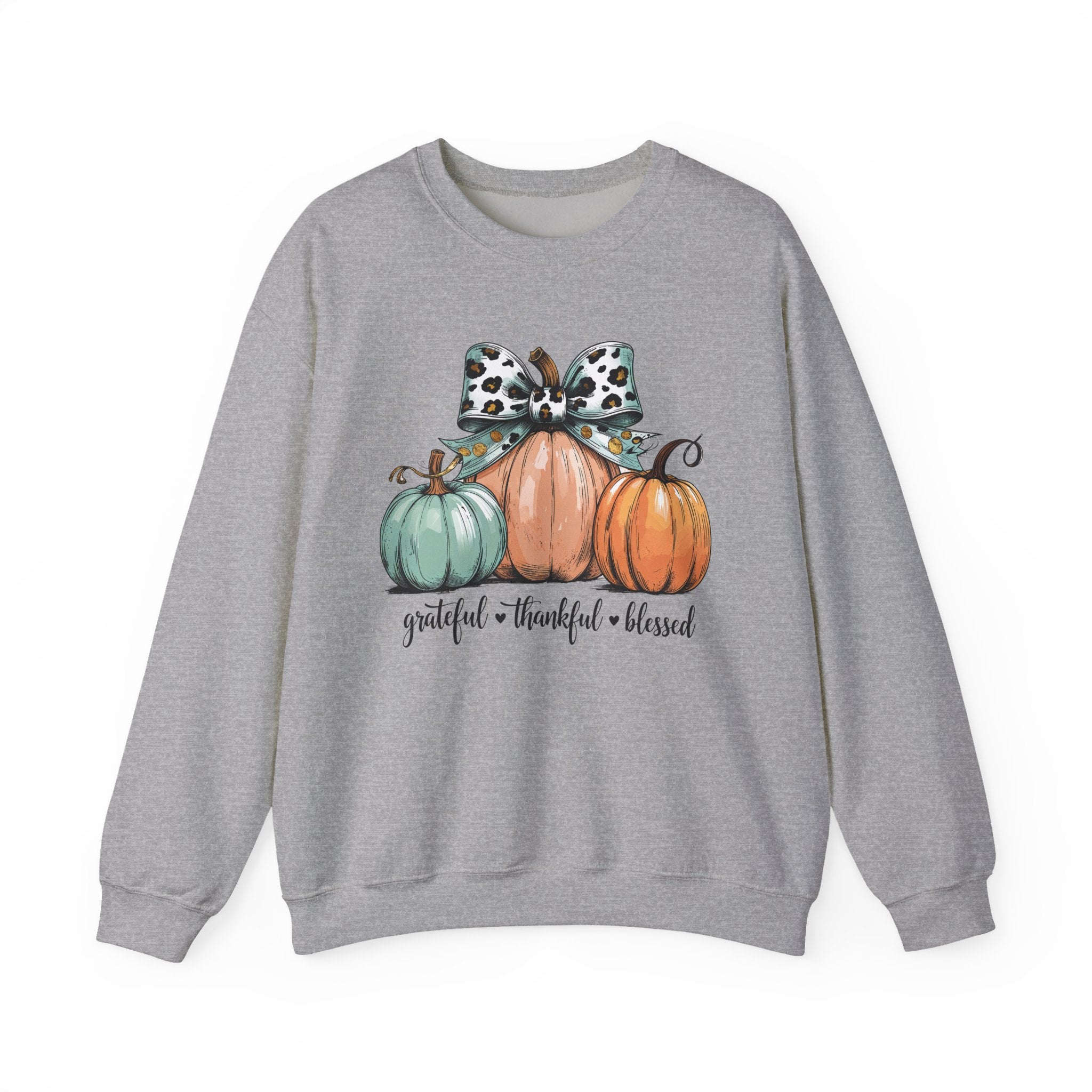 Pumpkin Trio Crewneck Sweatshirt — "Grateful • Thankful • Blessed" Fall Pullover