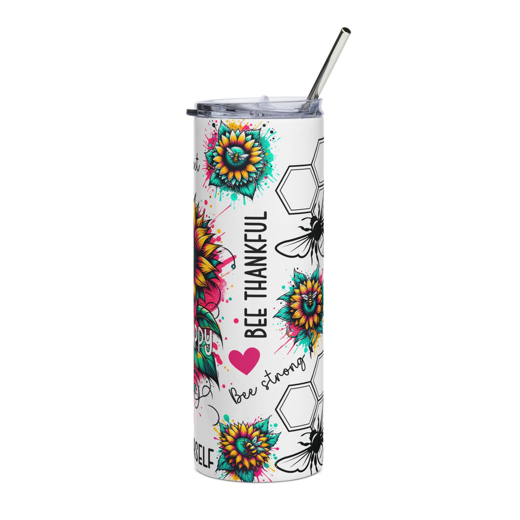 20oz Bee Happy Stainless Steel Tumbler — 'Bee Yourself' Floral Sunflower Design