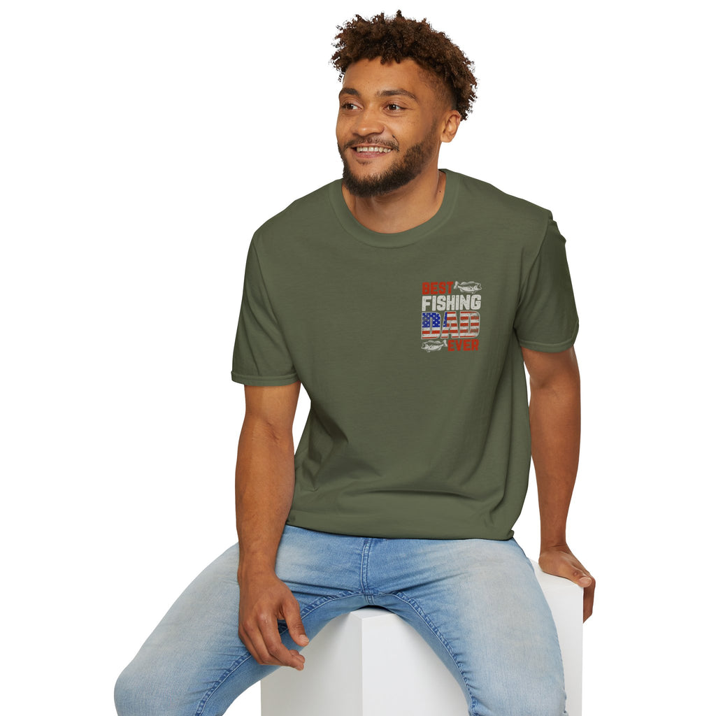 Fishing Dad T‑Shirt — "Best Fishing Dad Ever" Patriotic Pocket Tee