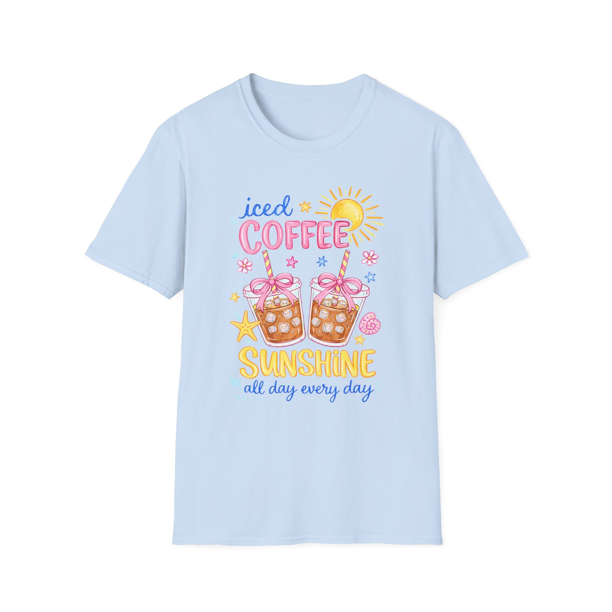 Iced Coffee Sunshine T-Shirt - 'Iced Coffee Sunshine All Day Every Day' Cute Summer Graphic Tee