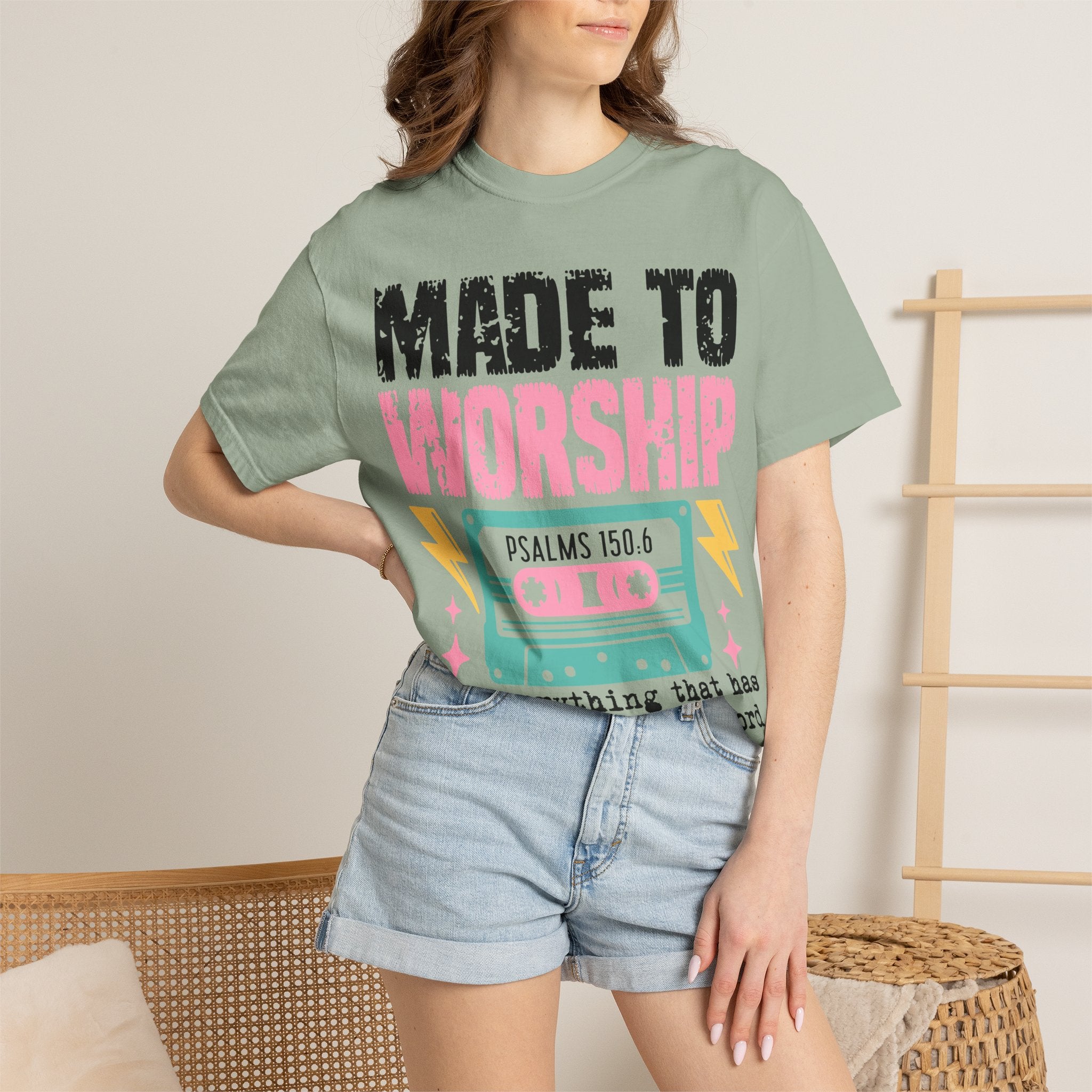 Made to Worship T-Shirt — "Psalms 150:6" Retro Cassette Christian Tee