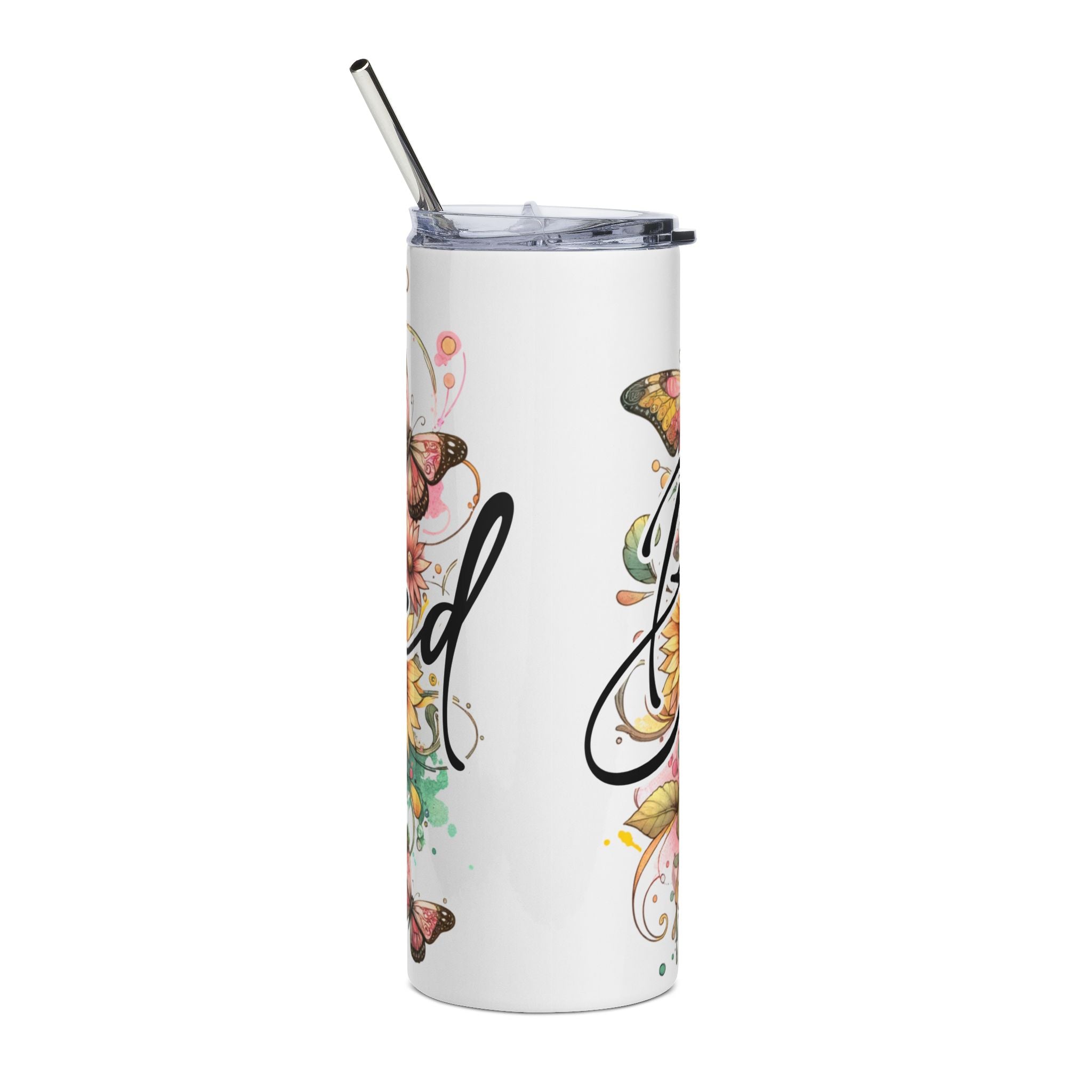 Blessed Floral Stainless Steel Tumbler – 20oz Sunflower & Butterfly Travel Cup