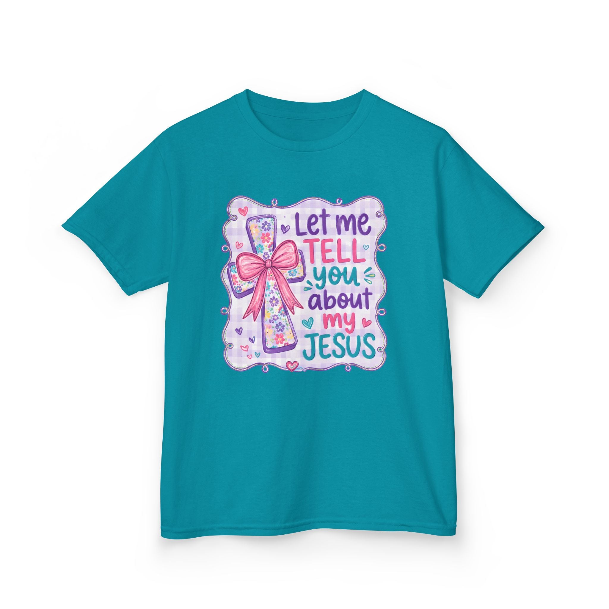 Kids Tee “Let Me Tell You About My Jesus” — Cute Christian Faith Shirt