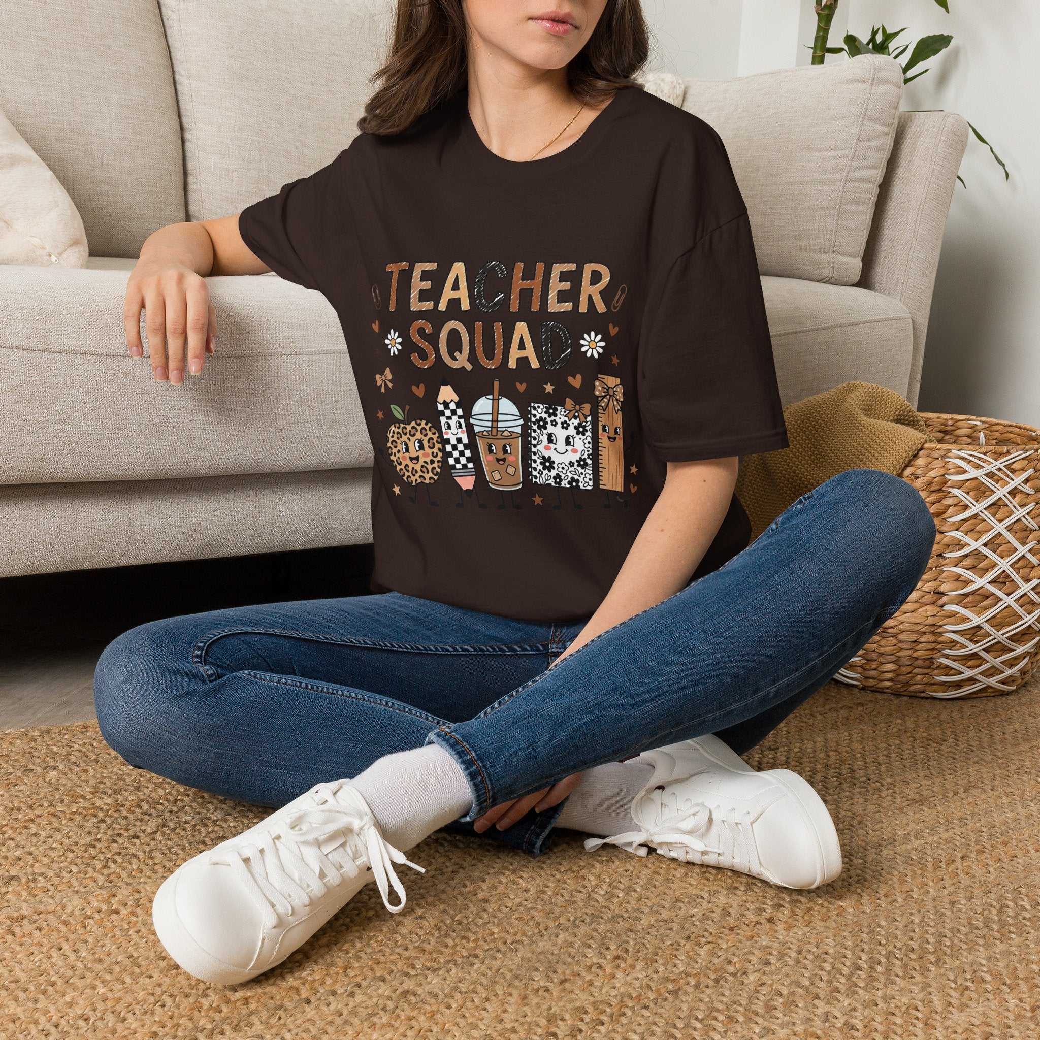 Teacher Squad T-Shirt — Cute Neutral School Staff Tee with Pencils & Doodles