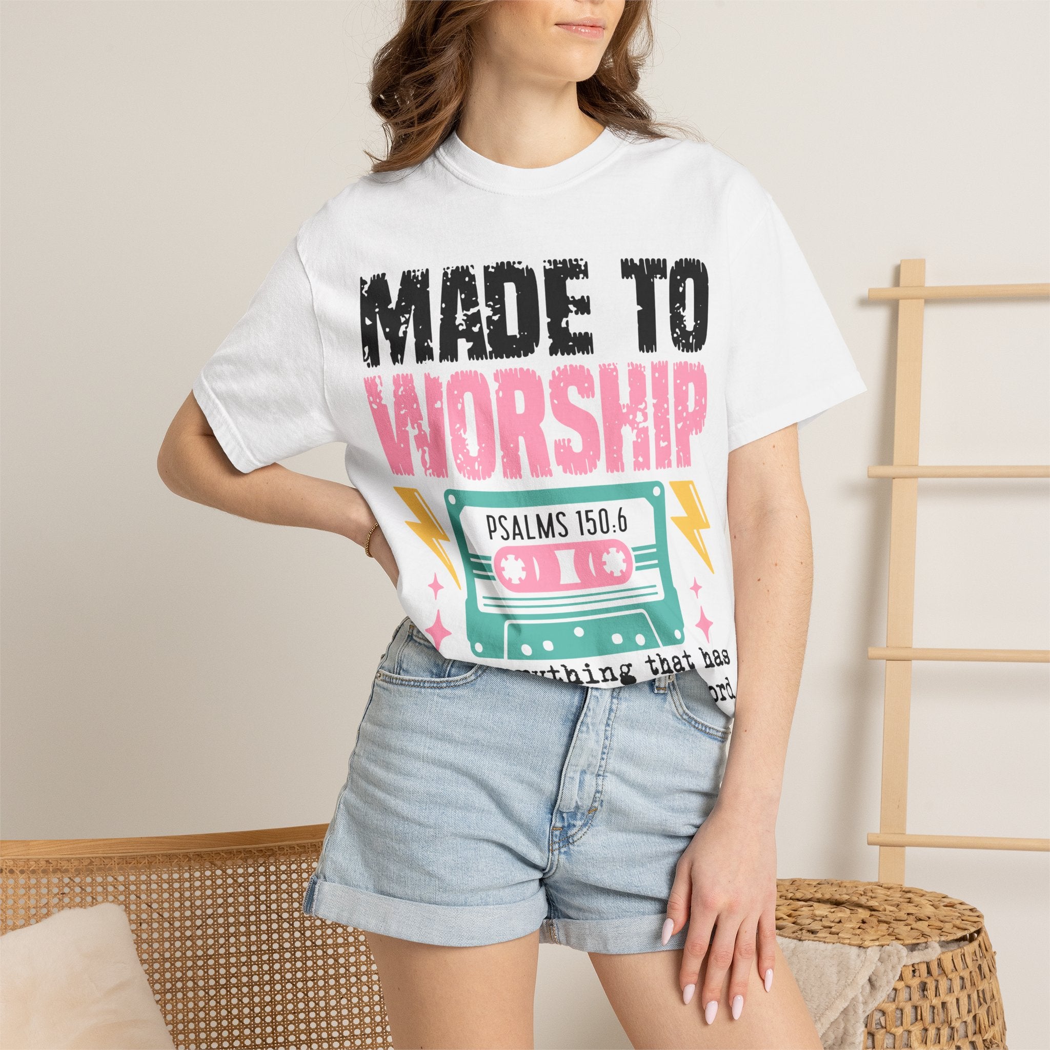 Made to Worship T-Shirt — "Psalms 150:6" Retro Cassette Christian Tee