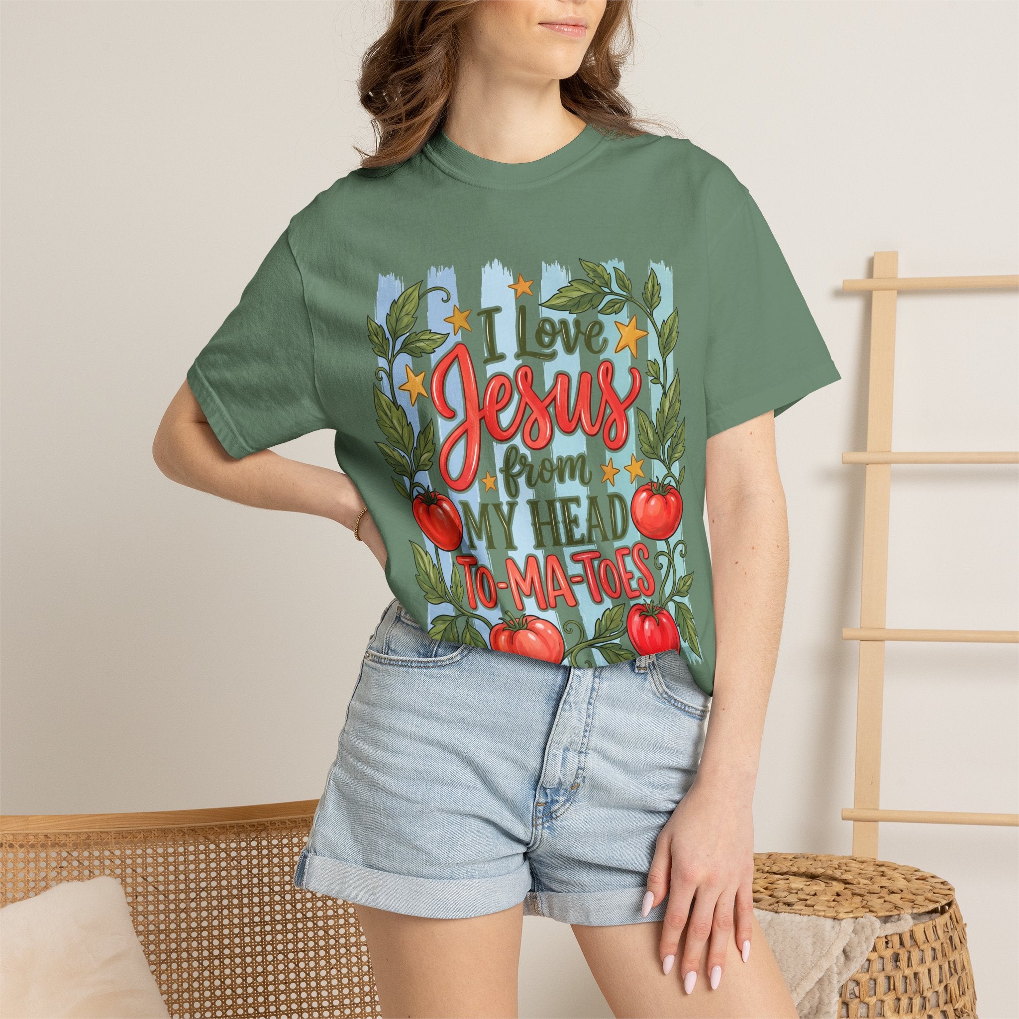 Christian T-Shirt — "I Love Jesus From My Head to-Ma-Toes" Tomato Design