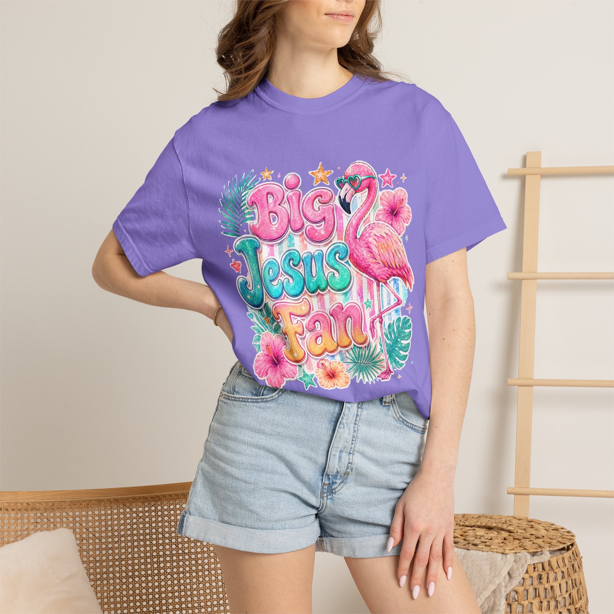 Big Jesus Fan T-Shirt — Tropical Flamingo Christian Graphic Tee