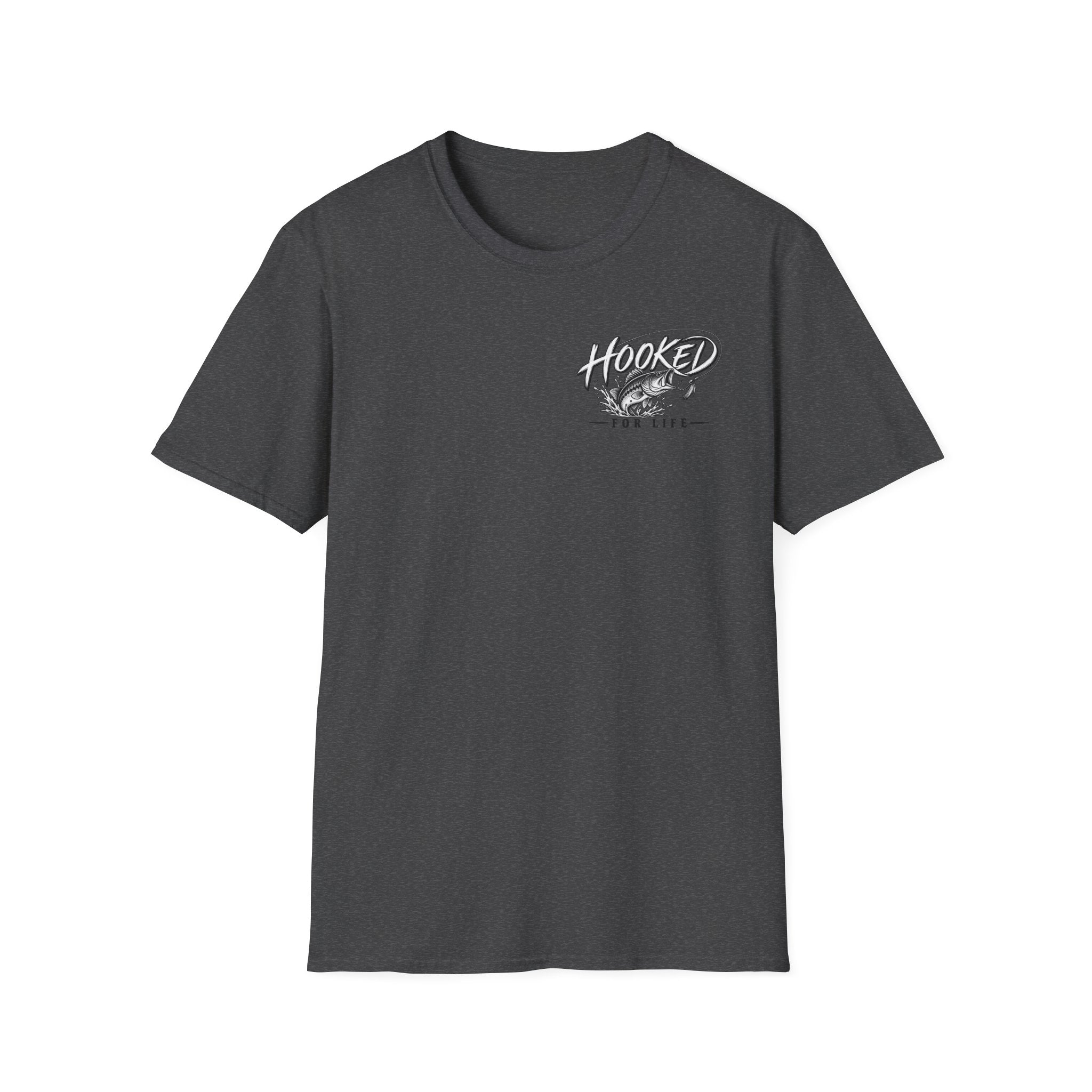 Hooked Fishing T-Shirt — “Hooked” Bass Graphic Tee for Anglers