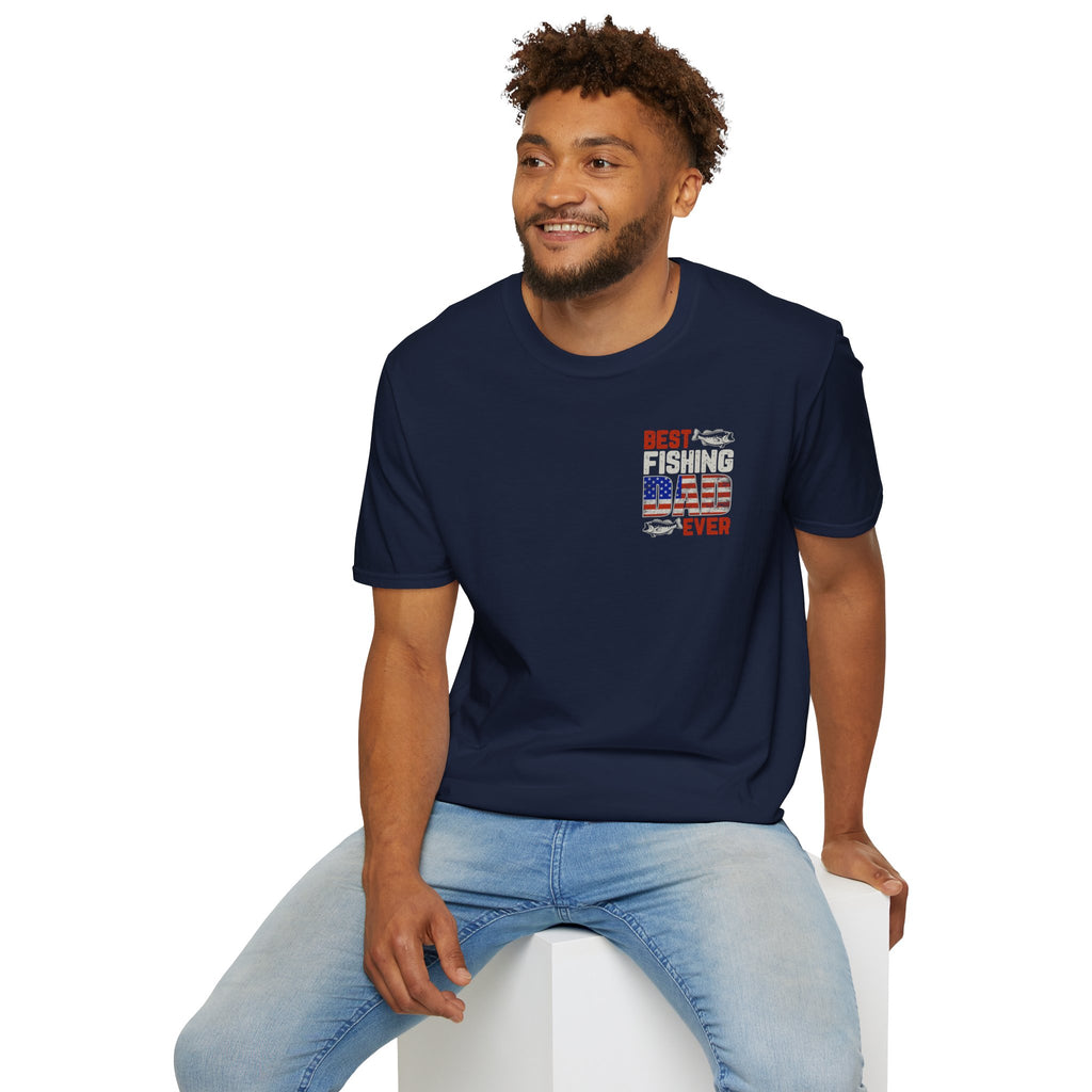 Fishing Dad T‑Shirt — "Best Fishing Dad Ever" Patriotic Pocket Tee
