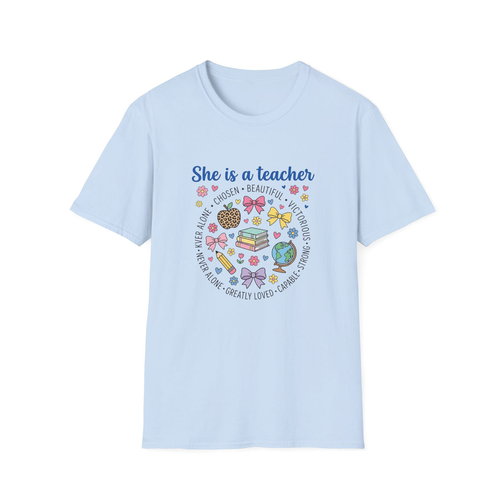 She Is a Teacher T-Shirt — Feminine Floral Inspirational Teacher Gift