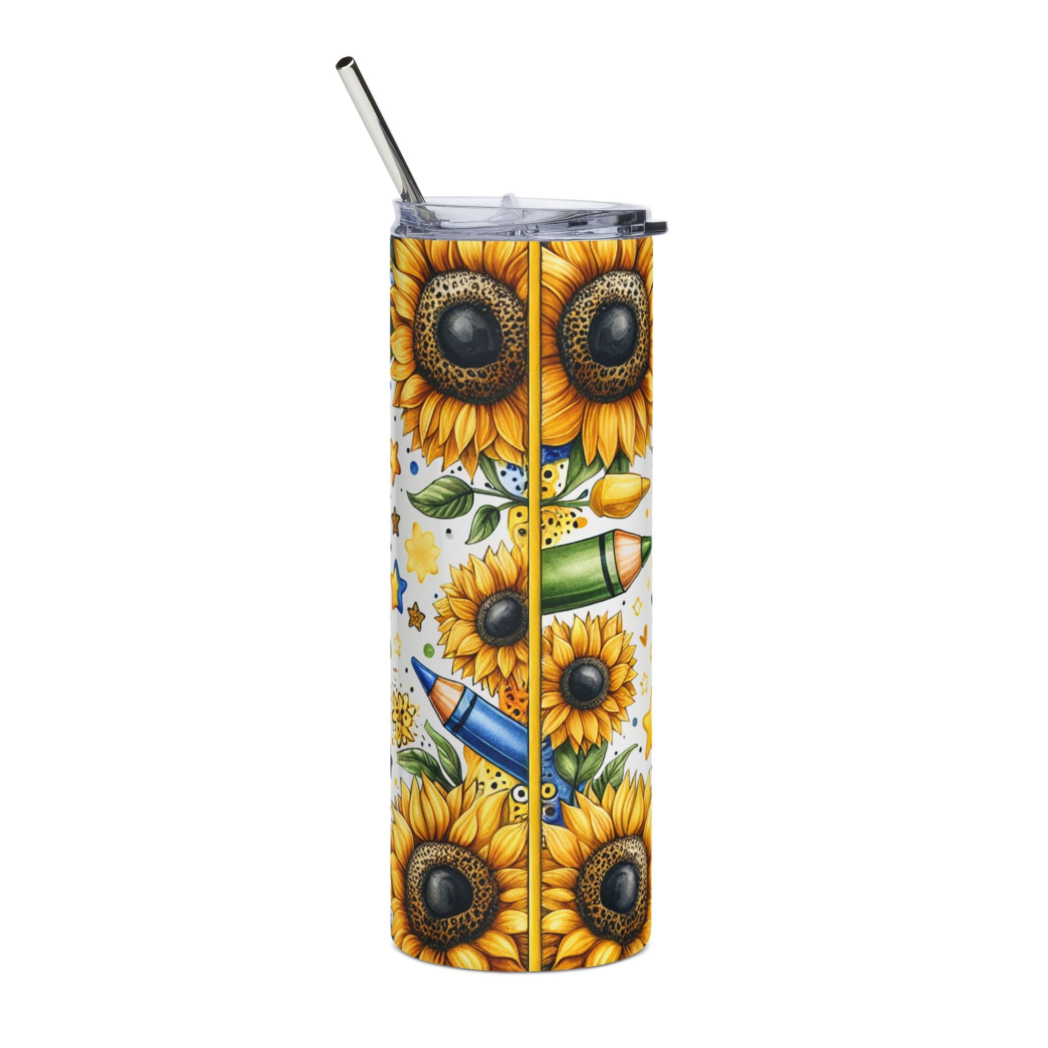 Bus Driver 20oz Stainless Steel Tumbler — Sunflower & School Bus Design