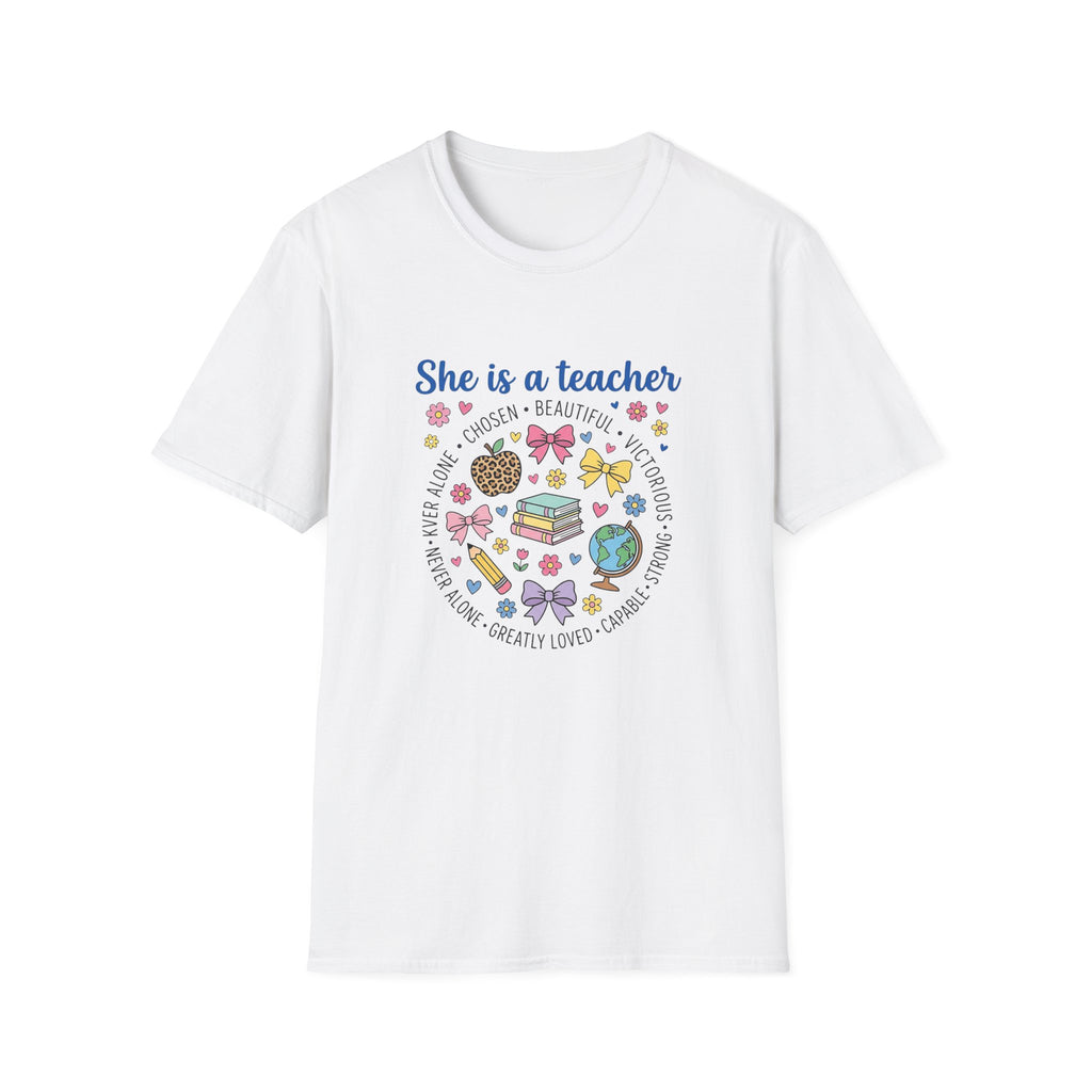 She Is a Teacher T-Shirt — Feminine Floral Inspirational Teacher Gift