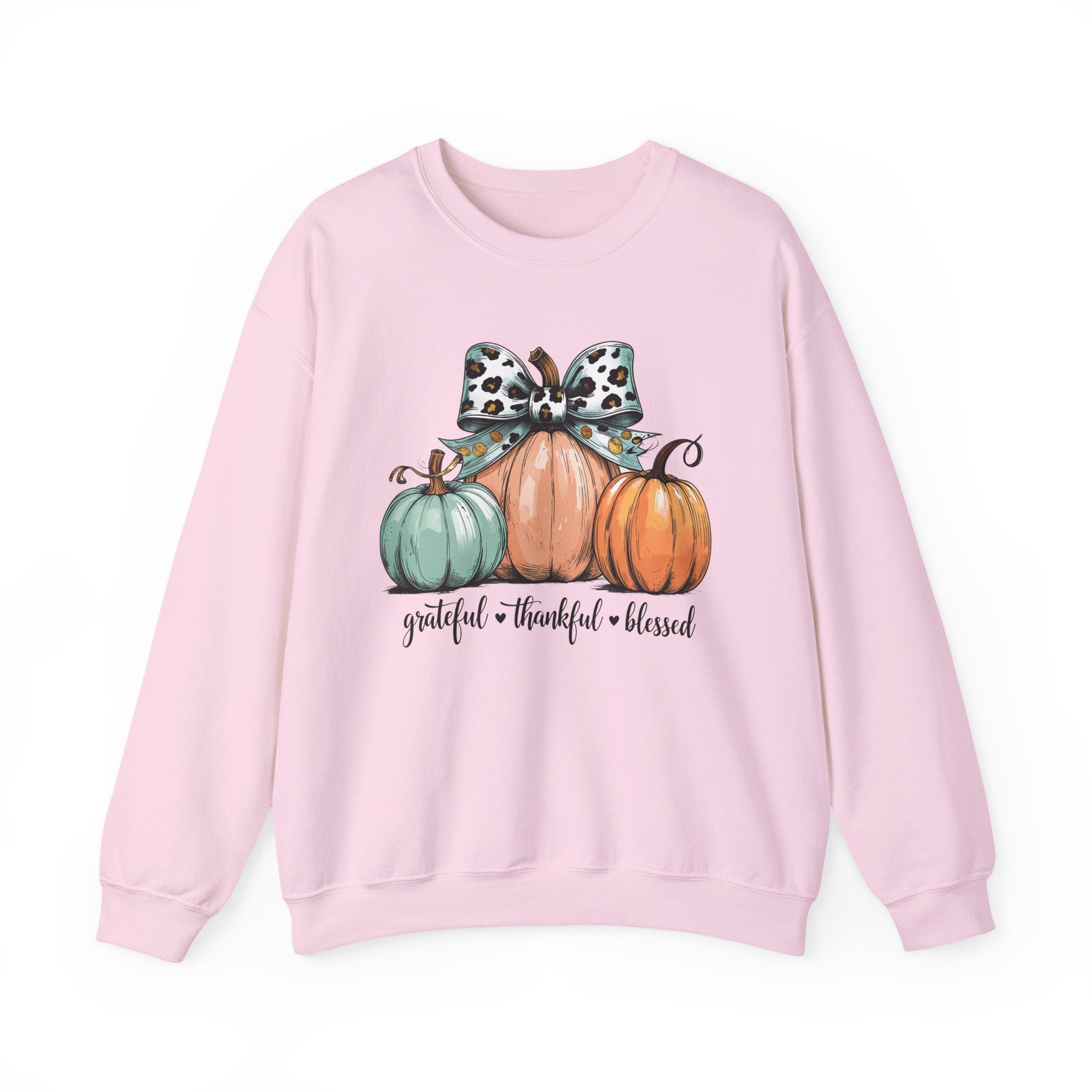 Pumpkin Trio Crewneck Sweatshirt — "Grateful • Thankful • Blessed" Fall Pullover