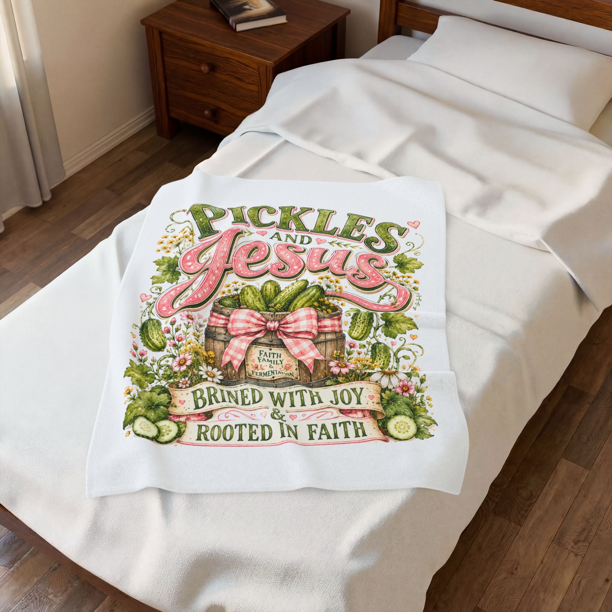 Pickles and Jesus Velveteen Plush Blanket — Brined with Joy, Rooted in Faith