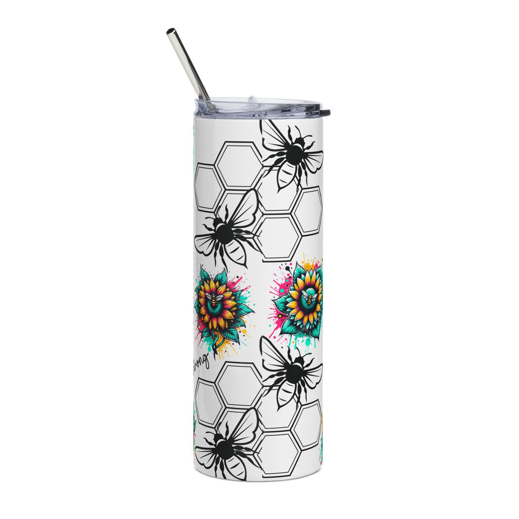 20oz Bee Happy Stainless Steel Tumbler — 'Bee Yourself' Floral Sunflower Design
