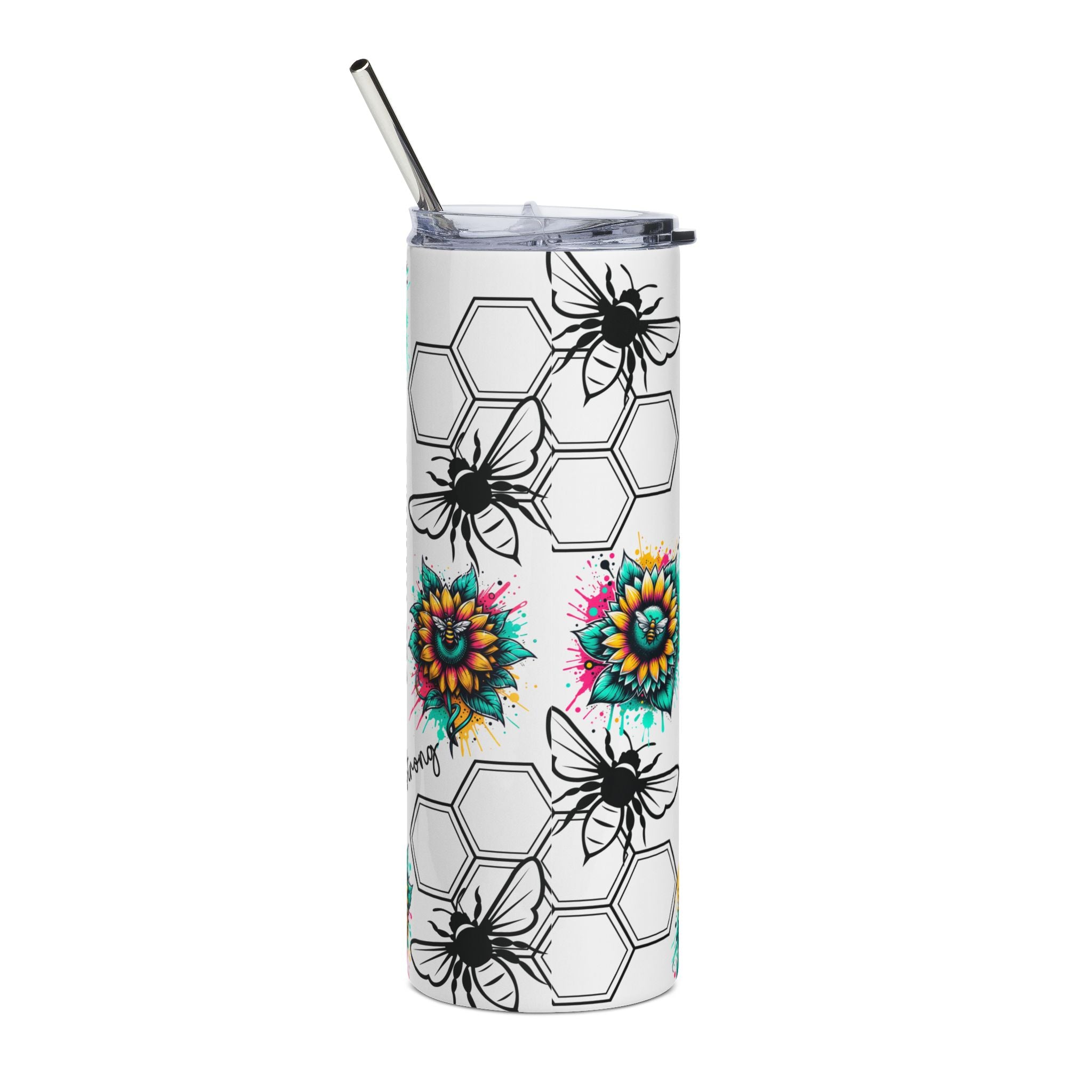 20oz Bee Happy Stainless Steel Tumbler — 'Bee Yourself' Floral Sunflower Design